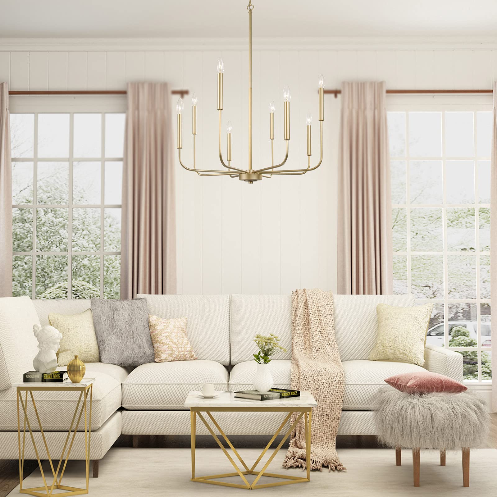 Laluz Modern Gold Chandelier Light Fixture, 8 Lights Dinning Room Chandelier For Bedroom, Living Room, Kitchen, Foyer, Entryway