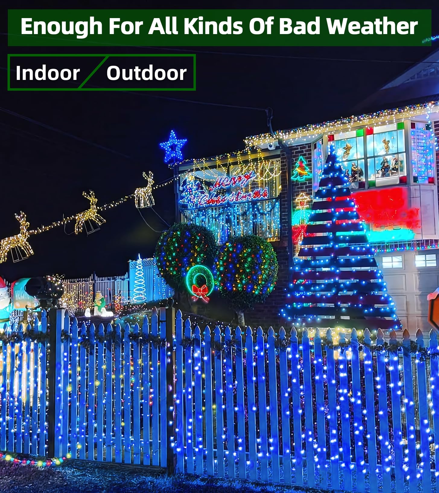 1500 Led 492Ft Outdoor Christmas Lights Decorations, Green Wire Led String Lights With Timer Memory, Twinkle Lighs For Indoor Ou