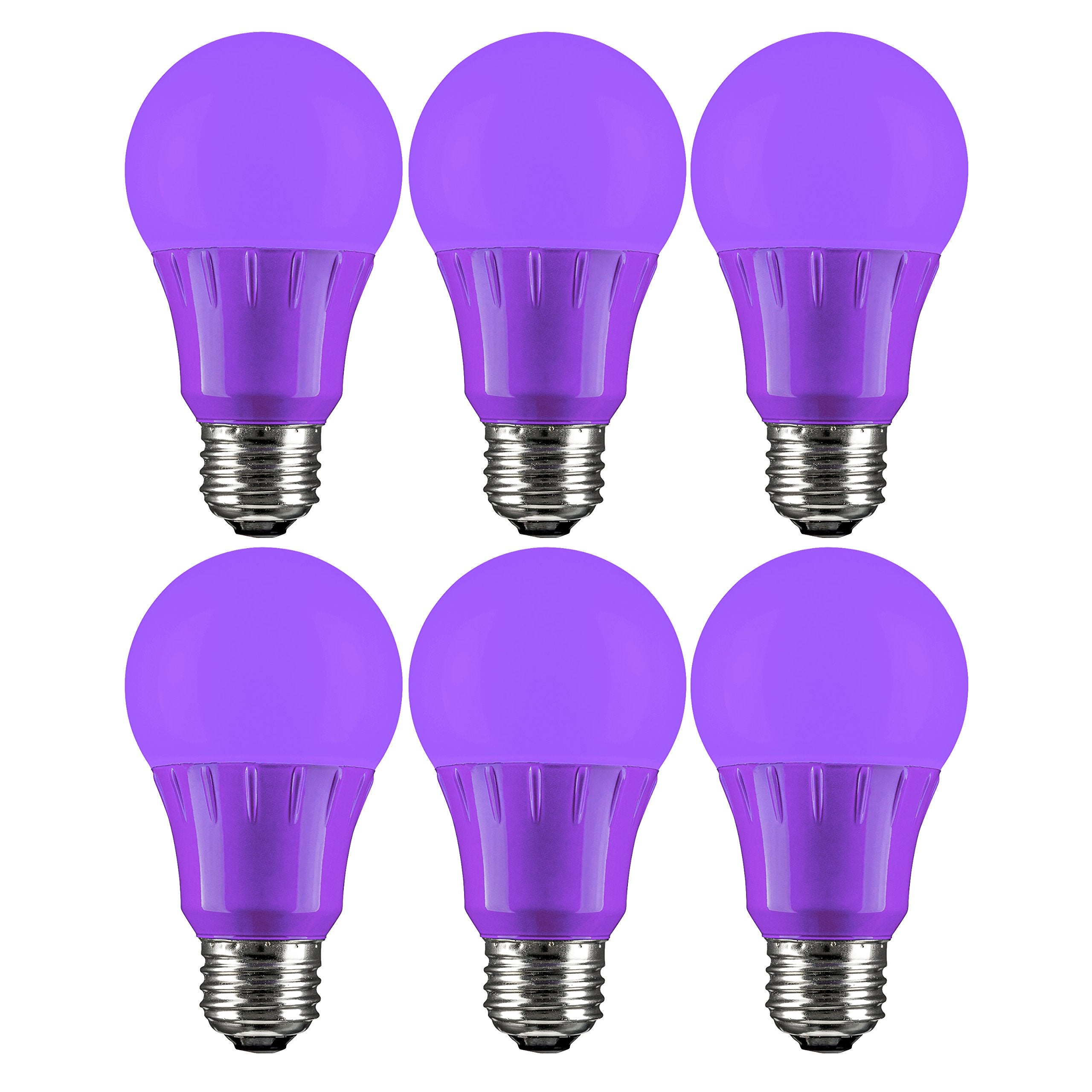 Sunlite LED A19 Colored Light Bulb, 3W (25W Equivalent), E26 Base, Non-Dimmable, Purple, 6 Count, Model 40946