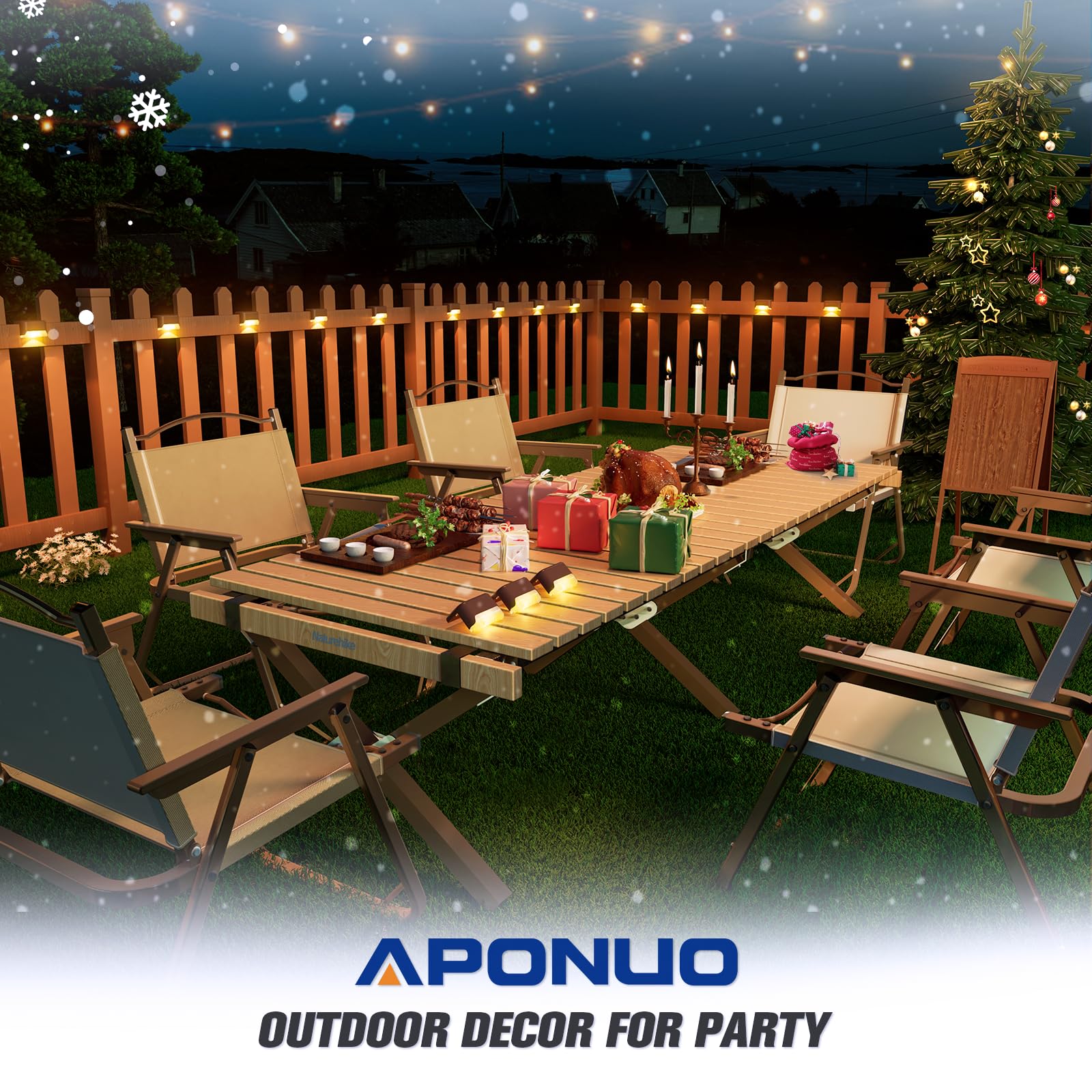 APONUO Solar Deck Lights, 16 Pcs Waterproof LED Fence Lamp, Warm White, Brown, Plastic