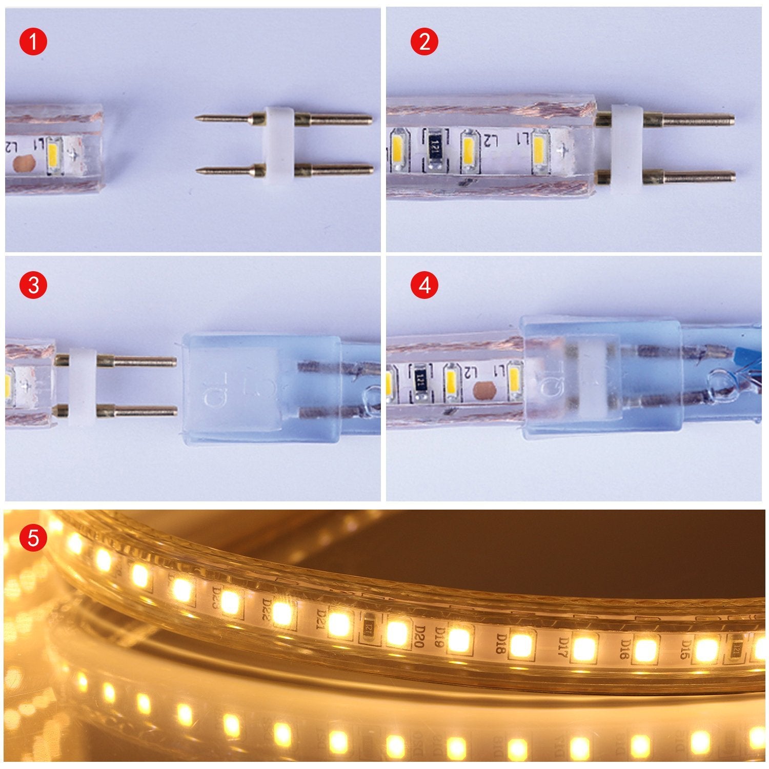 Kertme 5050-60 Type Led Strip Lights, Waterproof & Dimmable, 40M/131.2Ft, White 6000K, Flexible With 23 Keys Remote