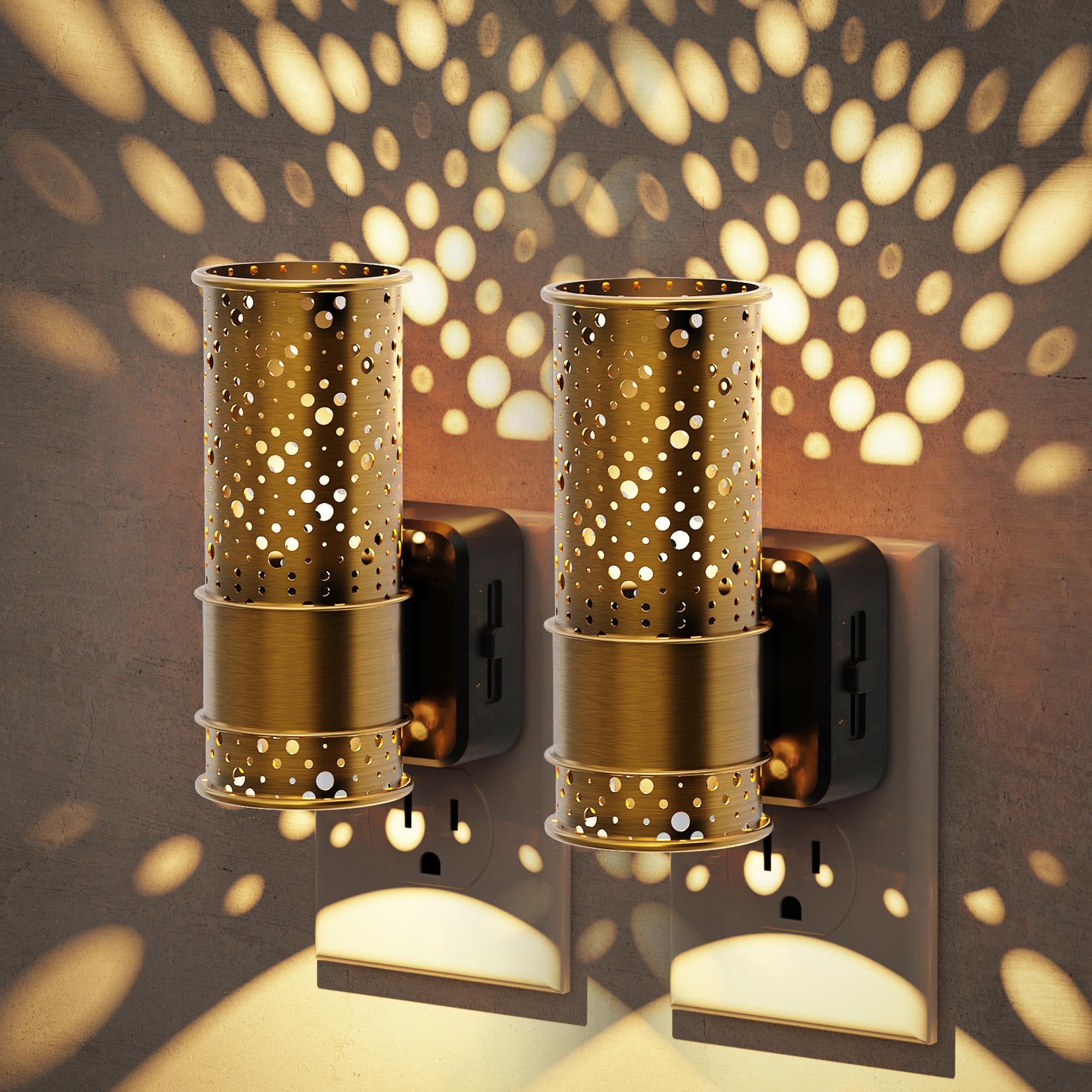 JandCase Night Lights Plug into Wall  Aesthetic Nightlight with Metal Shade  3000K Warm White 0-100LM Adjustable Brightness  Dusk to Dawn Sensor Plug in Night Light for Bathroom Hallway[2 Pack]