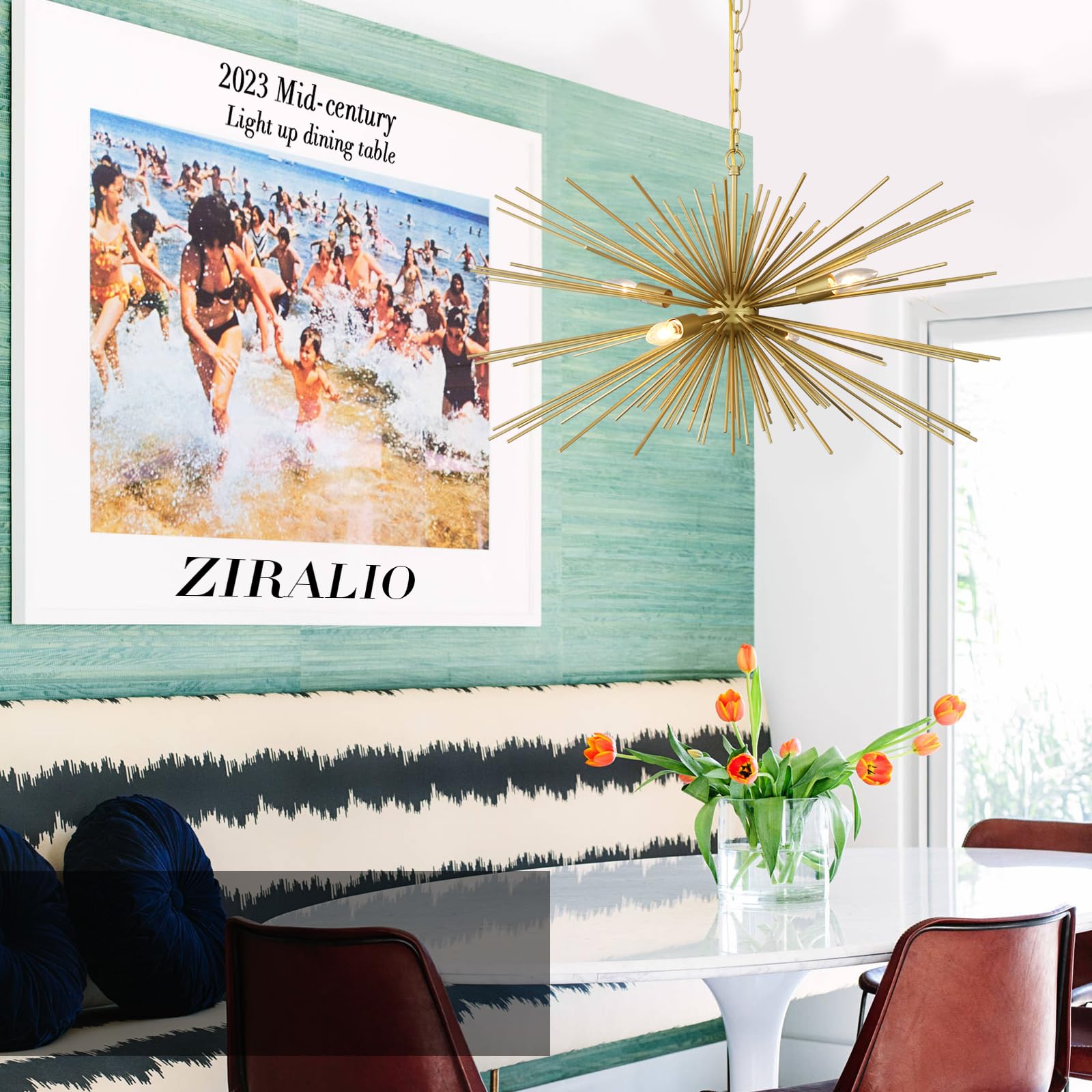 Ziralio Large Gold Sputnik Chandelier 30In Modern Dining Room Chandelier Light Fixture For Bedroom, Foyer, Kitchen, Entryway, Study Room