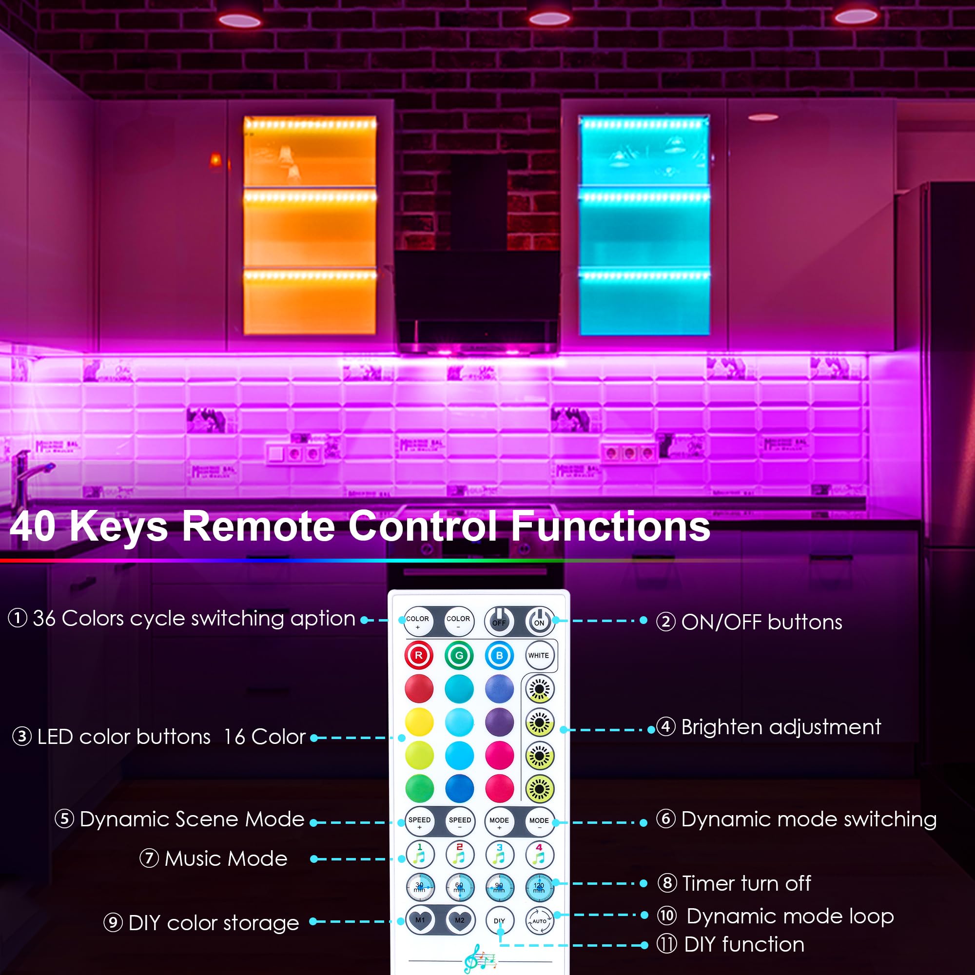 maylit Smart Under Cabinet Lights, 12" Ultra Thin, Dimmable Multicolor, 3 Pack, Aluminum