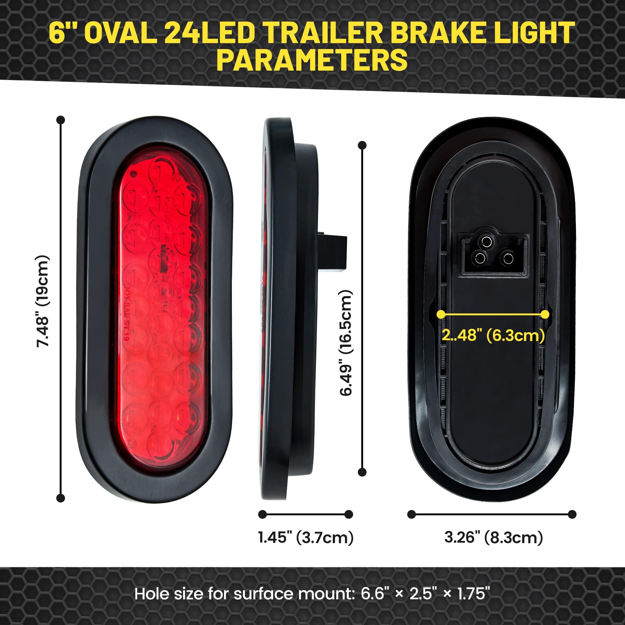 Oyviny 6 Inch Oval Red Led Trailer Tail Lights 2Pcs, Super Bright 24Leds Oval 6&quot; Brake Turn Stop Tail Lights With Flush Mount Grommets Dot Sae Certified For Rv Truck, Bus, Trucks