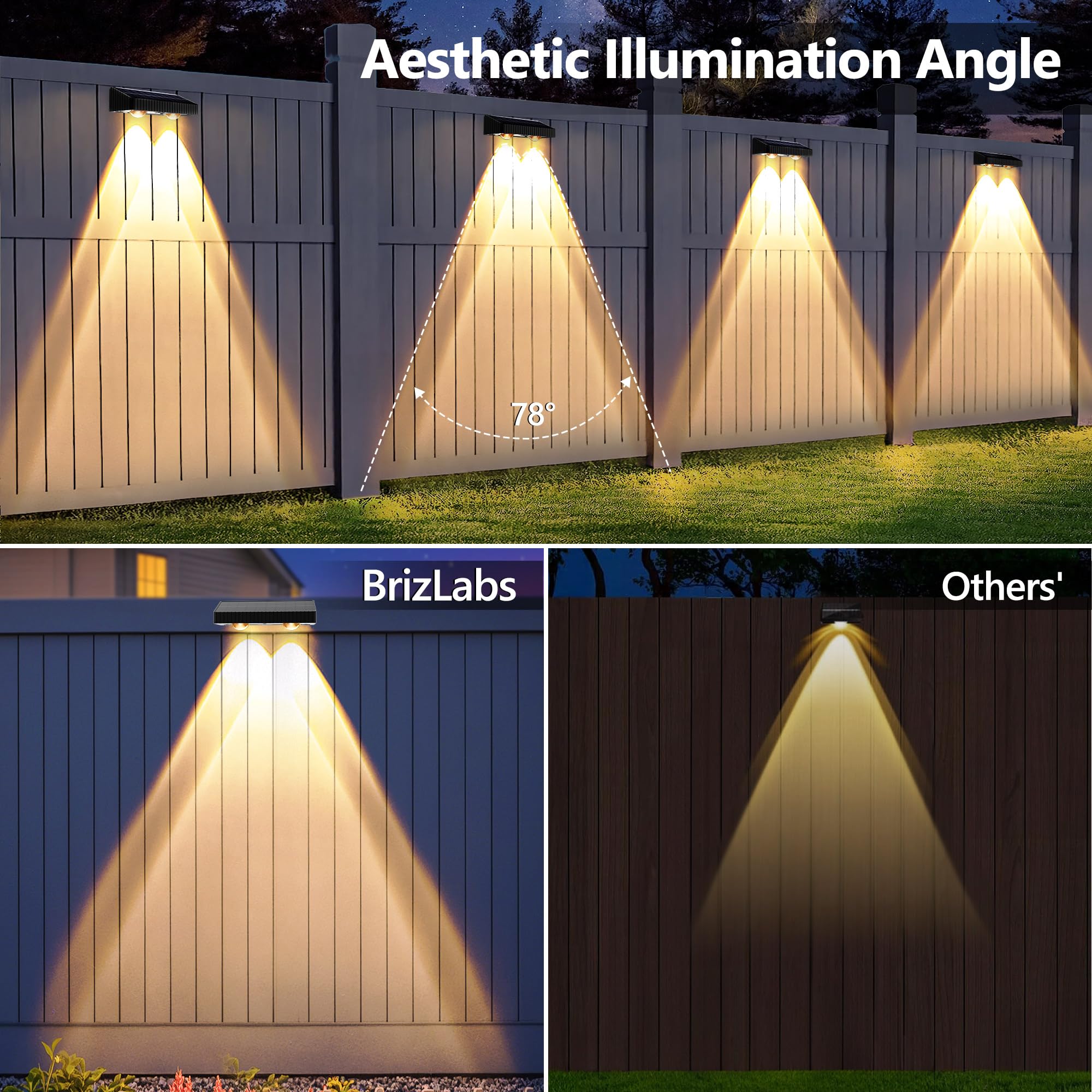 BrizLabs 8 Pack Solar Fence Lights - Color Changing RGB & Warm White, 250lm Waterproof Deck Lighting for Outdoor Use