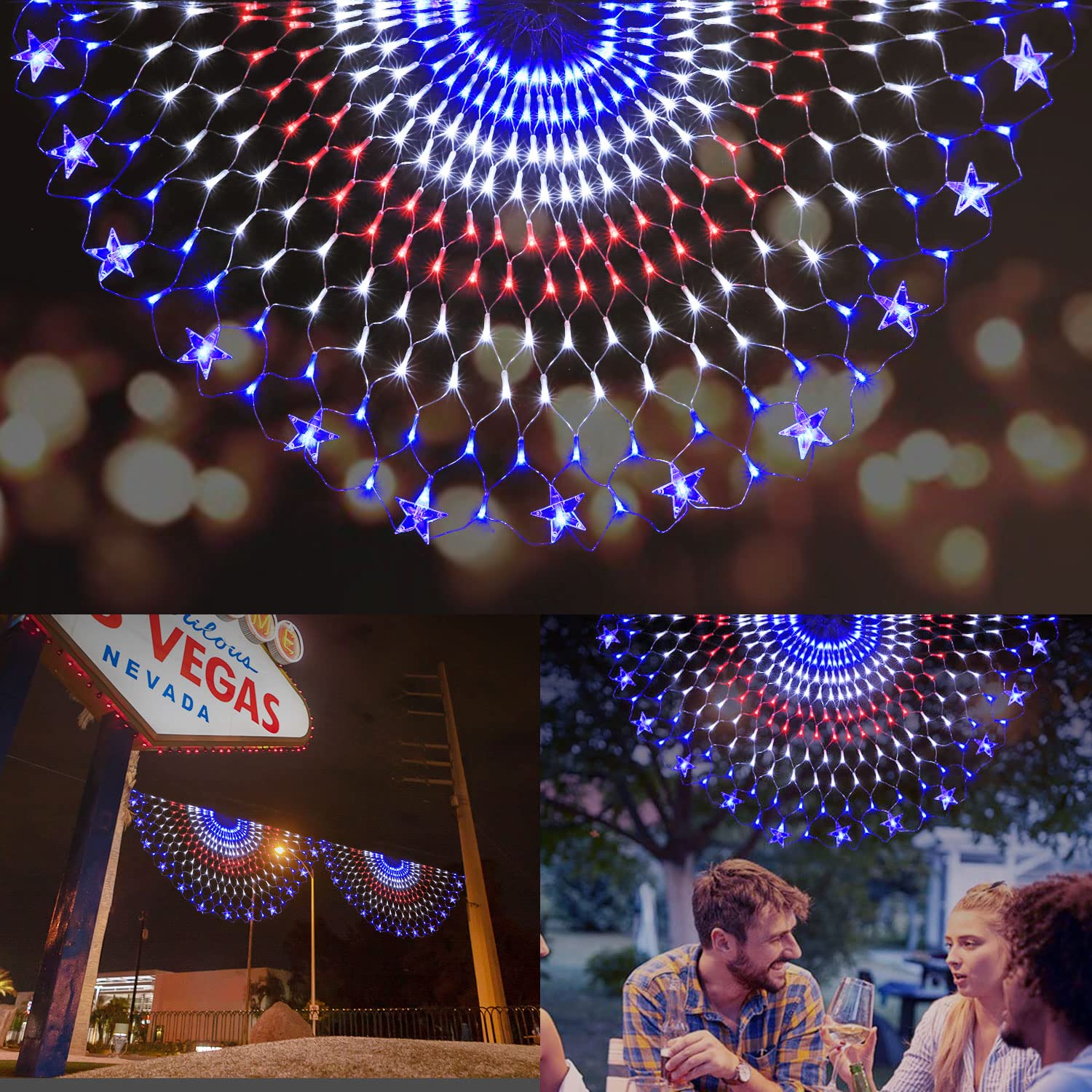 Puhong July 4Th American Flag Lights 250 Led Usa Half Fan Flag String Lights Outdoor Waterproof Patriotic Ornaments For 4Th Of July  Patriot Day  Independence Day