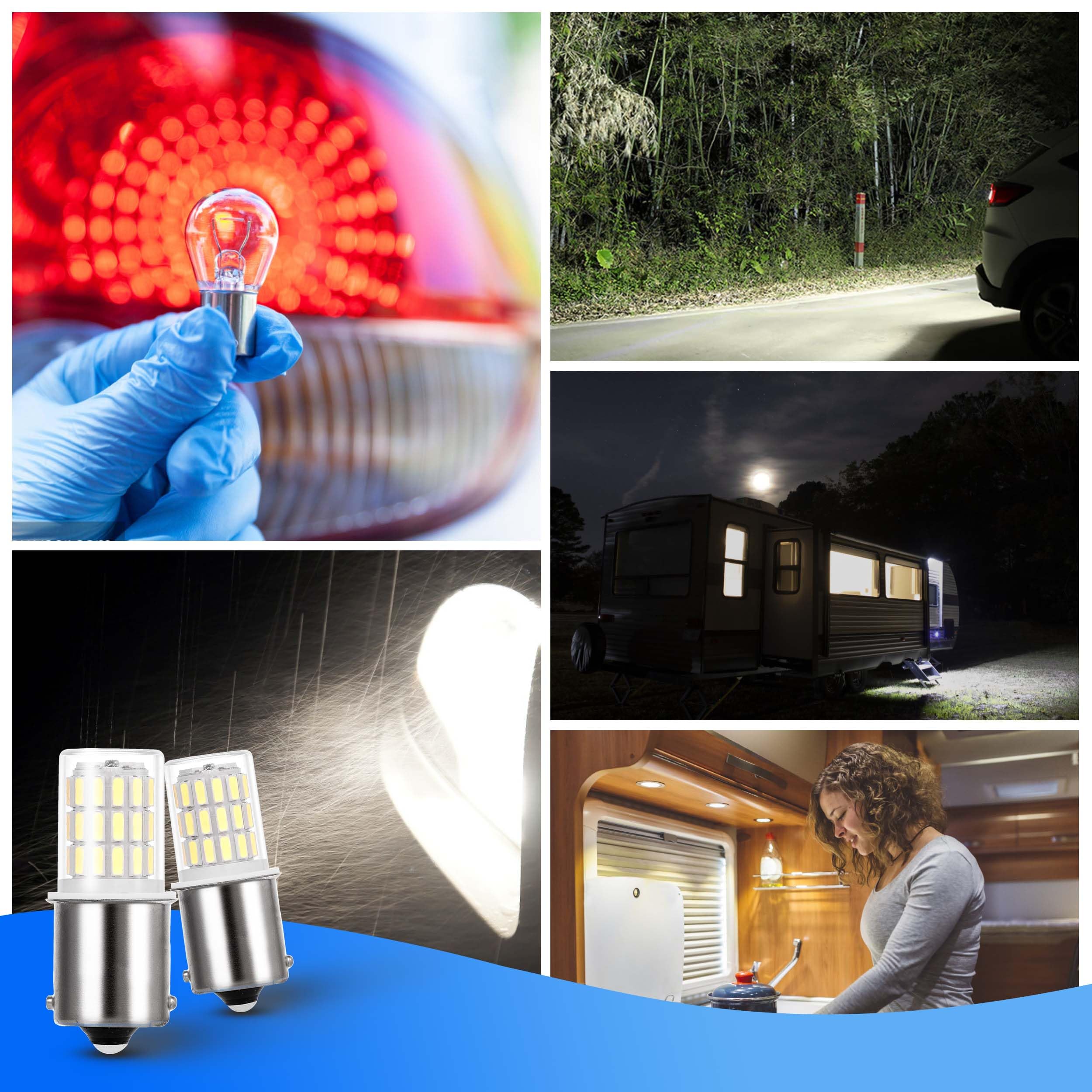 Heifymi 1156 LED Bulb 12V 24V BA15S Super Bright 6000K Daylight White Replacement Lights, 2 Pack