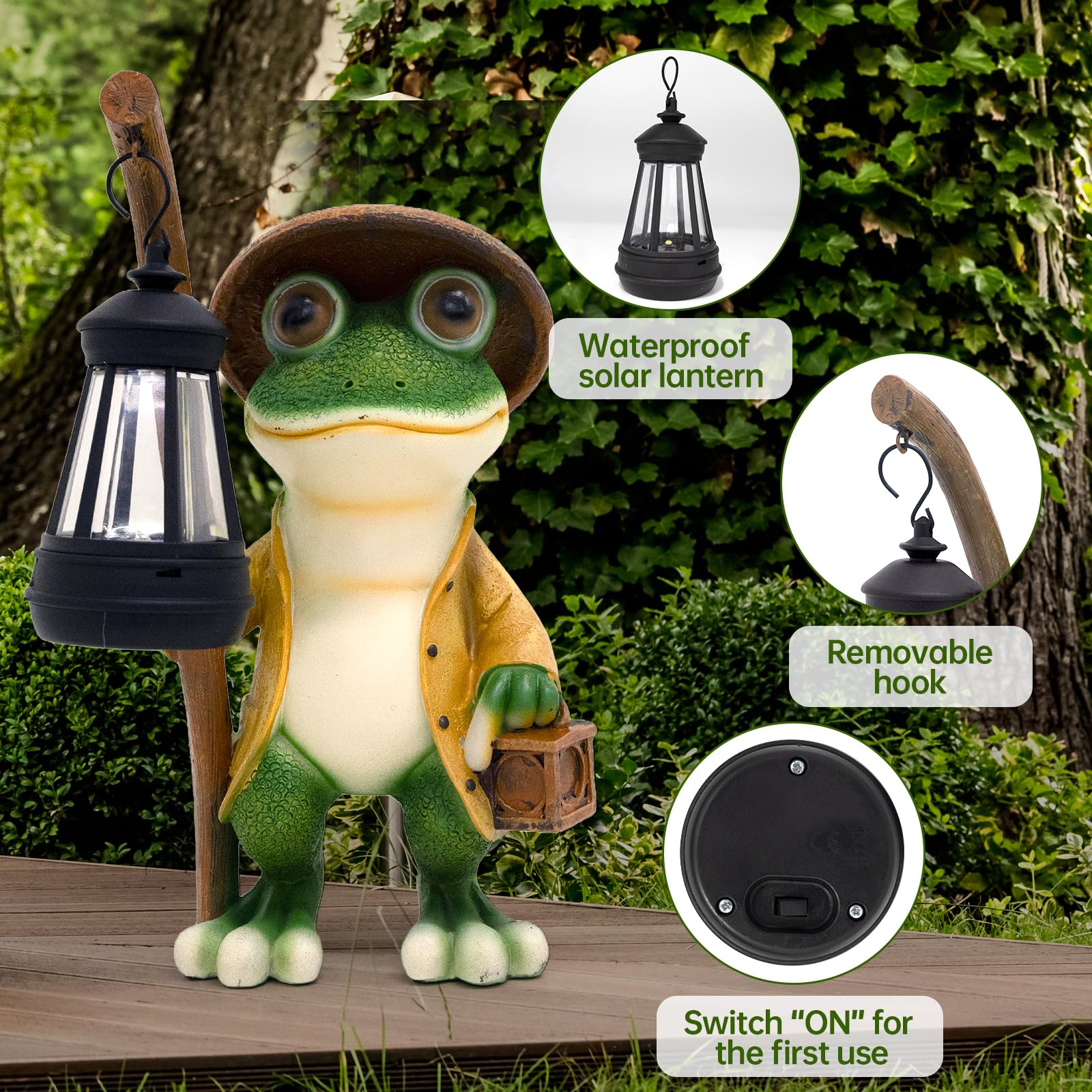 Iswabard Frog Statue Solar Lights Outdoor-Halloween Christmas Decorations Outdoor, Frog Solar Lights For Garden Patio Porch Deco