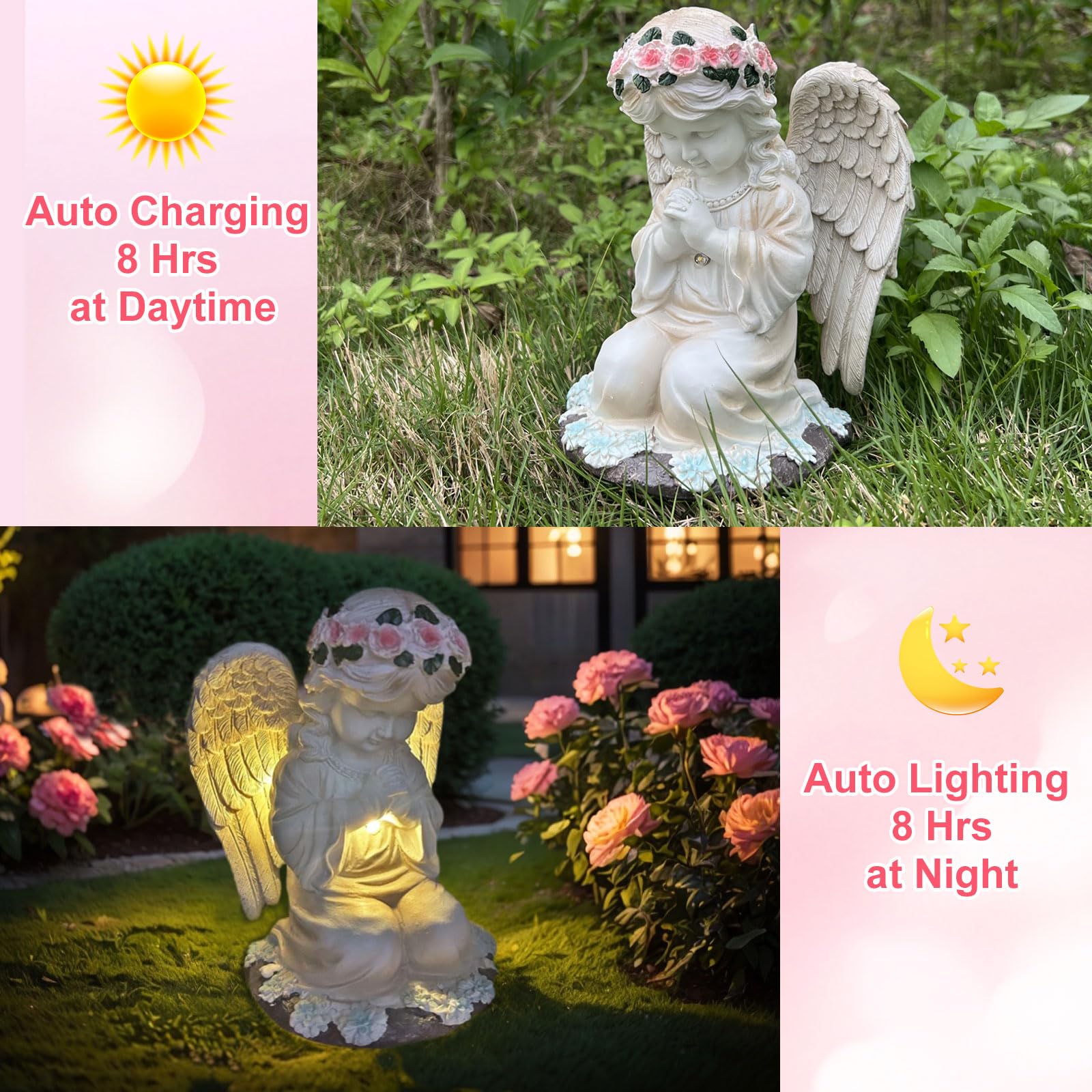 Yody Solar Garden Statues Outdoor Decor- Yard Decorations For Patio  Balcony  Backyard  Lawn Ornaments - Angel Figurines With Led Light- Unique Birthday House Warming Gifts For Women  Mom  Grandma