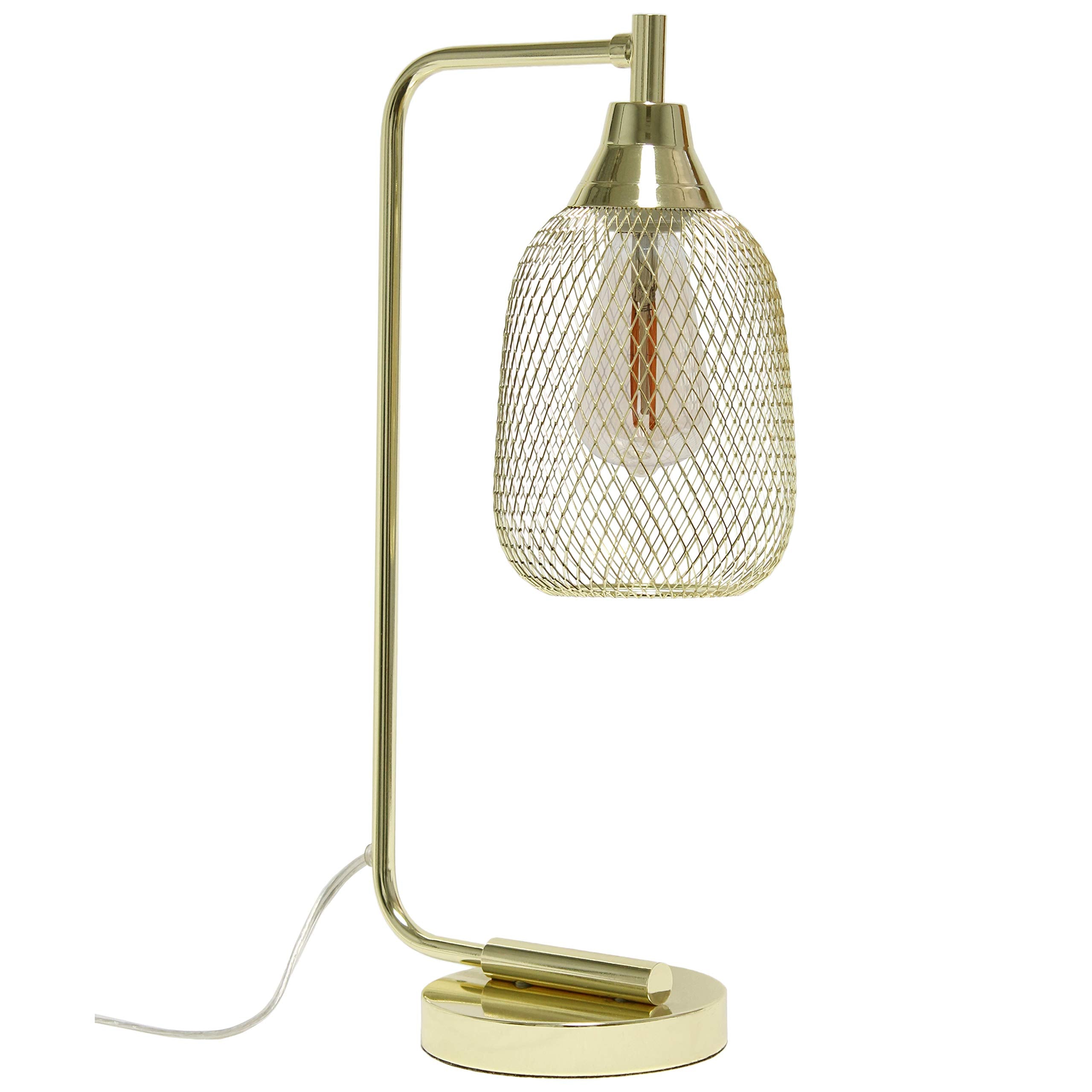 Simple Designs LD1060-GLD Gold Mesh Wire Table Desk Lamp, Iron Construction