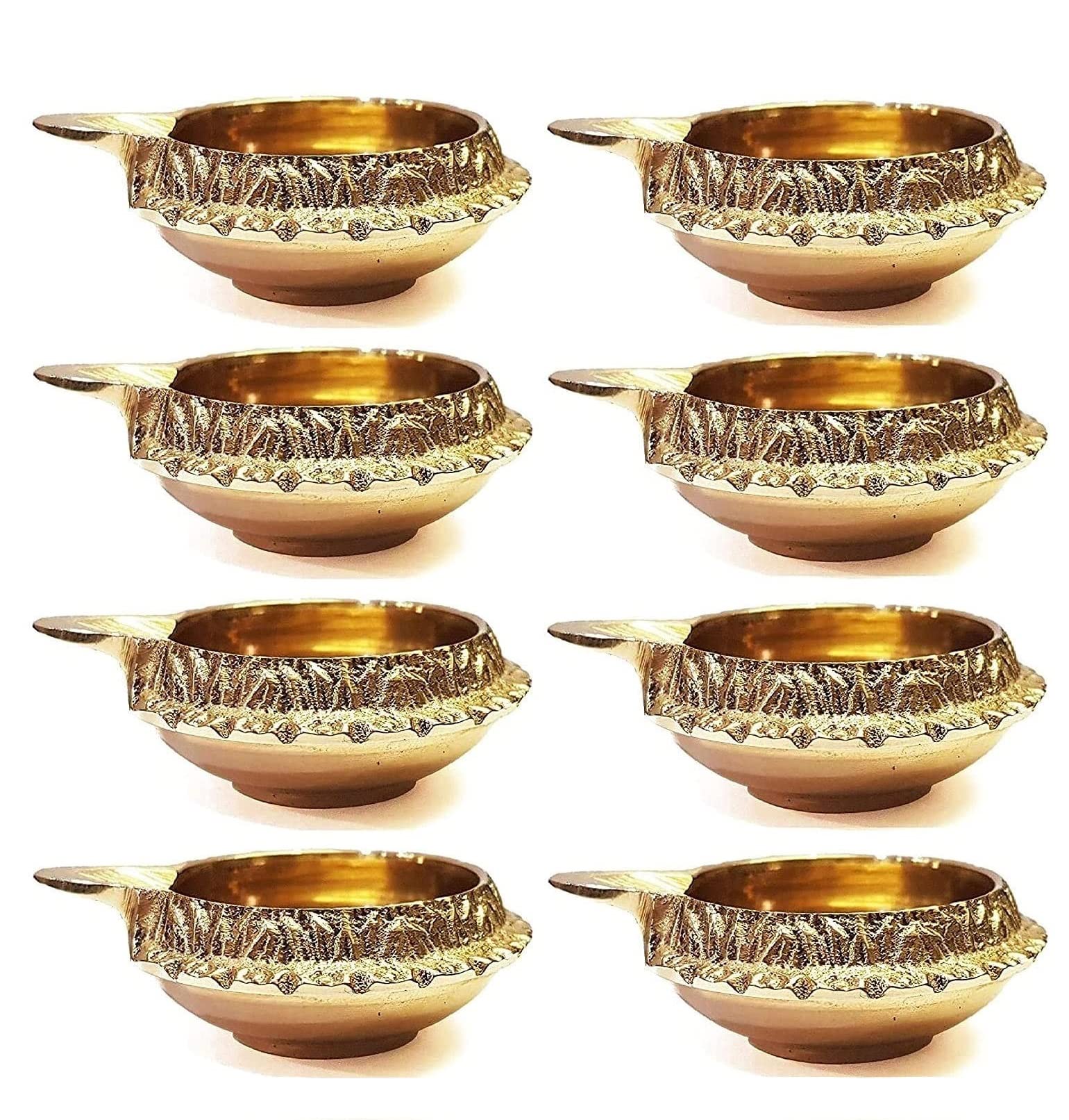 Satvik 8 Pc Handmade Pure Virgin Brass Kuber Diya for Pooja Diwali Decoration Oil lamp Kutthu vilakku nilakku Deepak Deepam for
