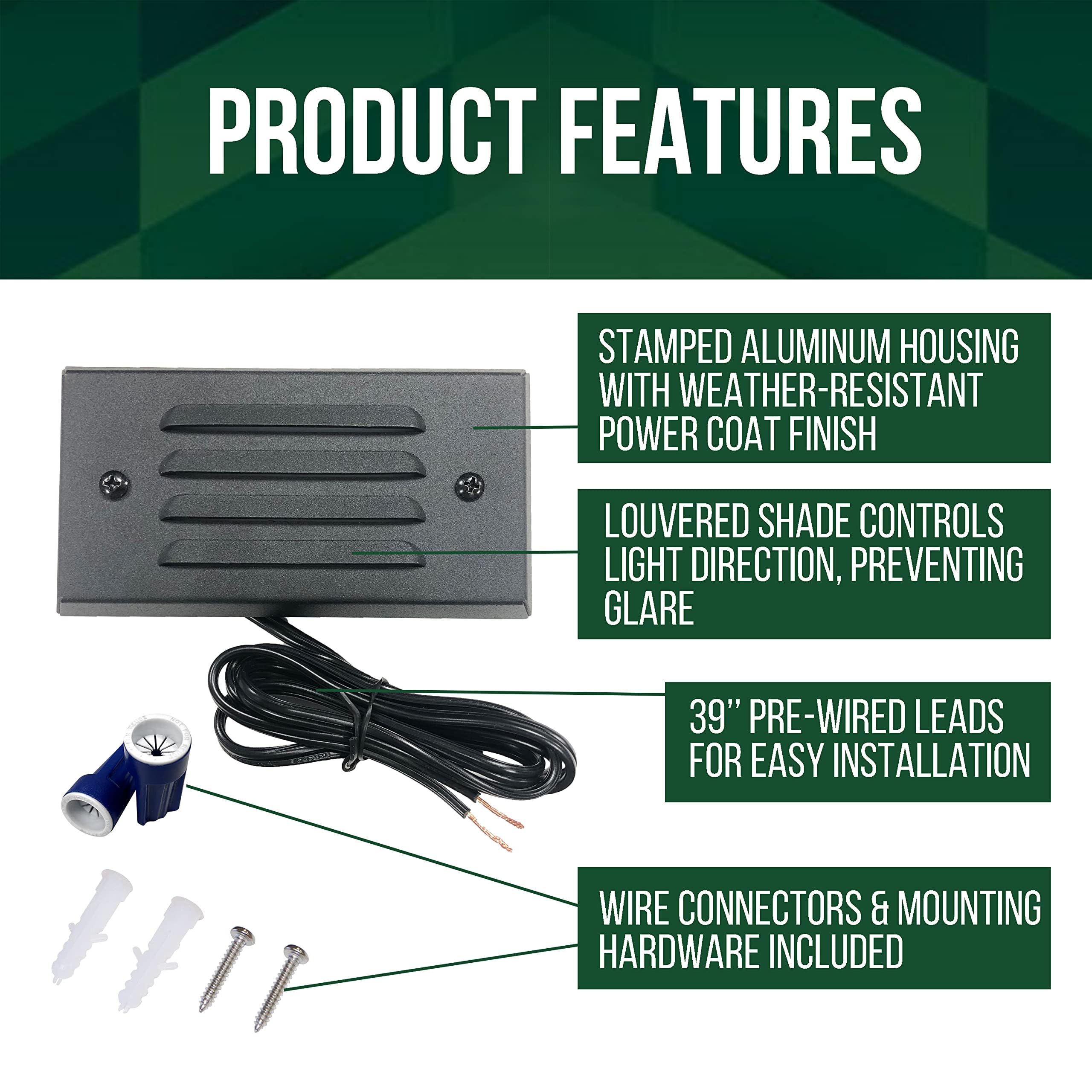 Gkoled 12V 3W Led Step Light, Ip65 Waterproof, 6 Pack, Aluminum, Horizontal Louvered Face