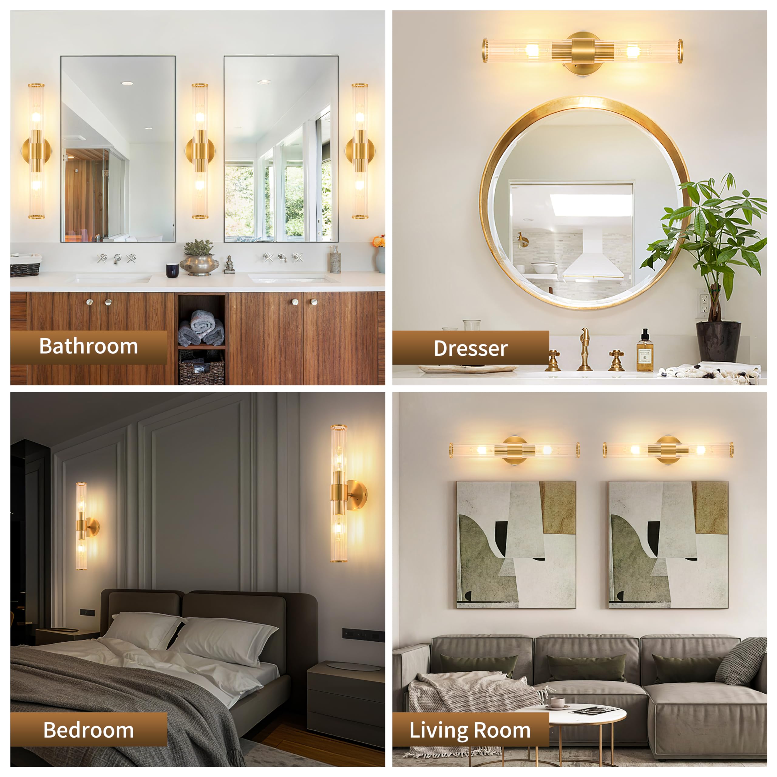 Gold Battery Operated Wall Sconces Set of 2, Rechargeable Wall Lights with Dimmable Remote Control, 20 Modern Sconces Wall Decor