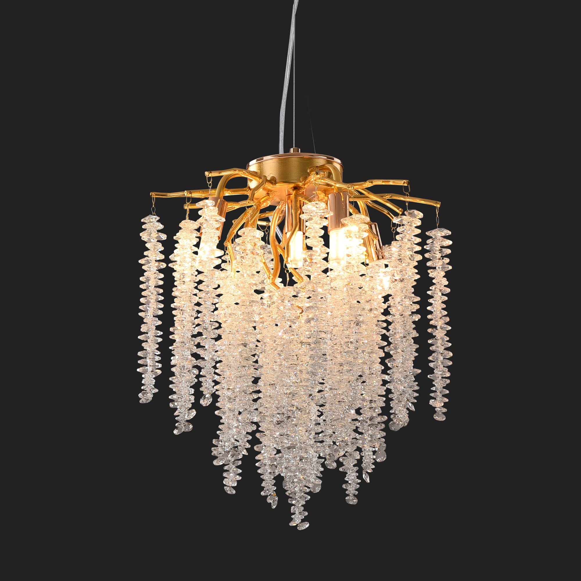 Upfelw Modern Tree Branch Chandelier, D11.8'' Gold Crystal Raindrop Indoor Hanging Pendant Light Fixture for Dining Room Kitchen