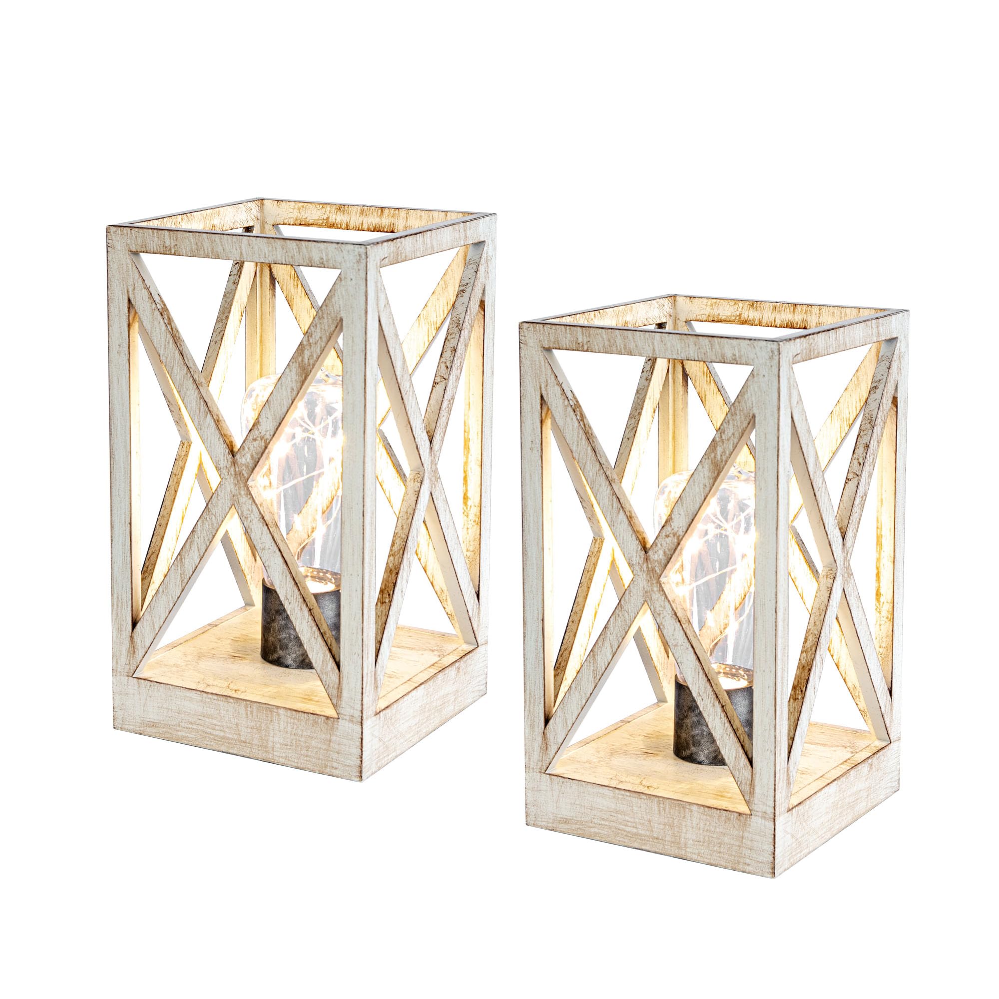 WINGBO Retro Battery Powered Table Lamps, 2pcs Cordless Desk Lamps, White Finish, Indoor Outdoor Use, Includes Bulbs
