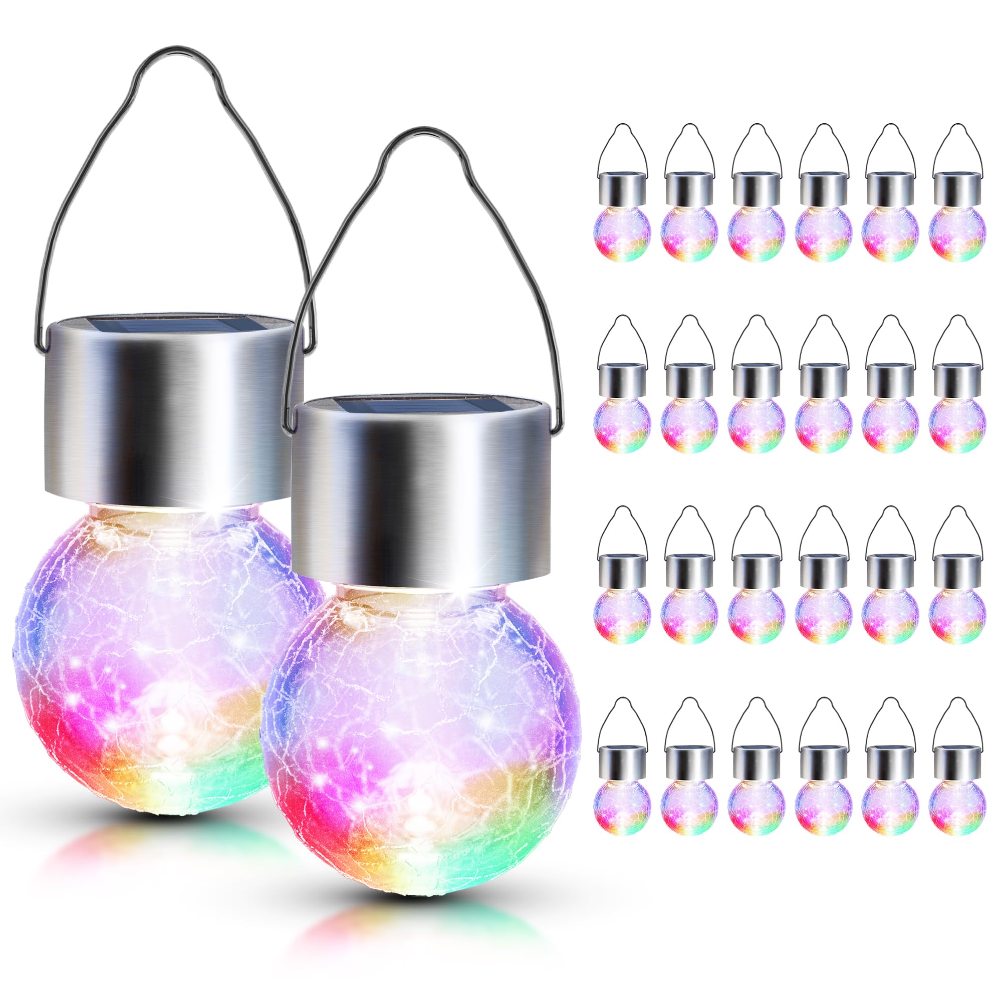 GIGALUMI 24 Pack Solar Outdoor Lights, Solar Hanging Lights for Christmas Decoration-Cracked Glass Solar Lights Outdoor Waterproof for Garden, Yard, Fence, Tree(Color Changing)