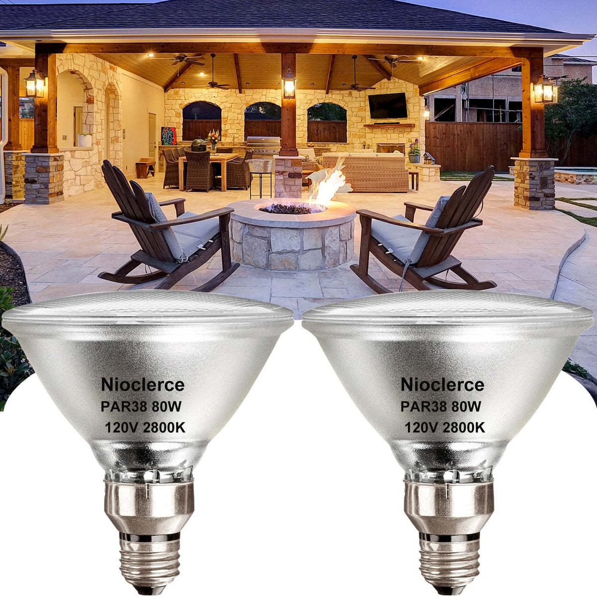 Nioclerce Par38 Flood Light Bulbs - 2 Pack 80W Par38 Halogen Bulb 120V Warm White 2800K, Par 38 Bulb Dimmable E26 Base For Indoo