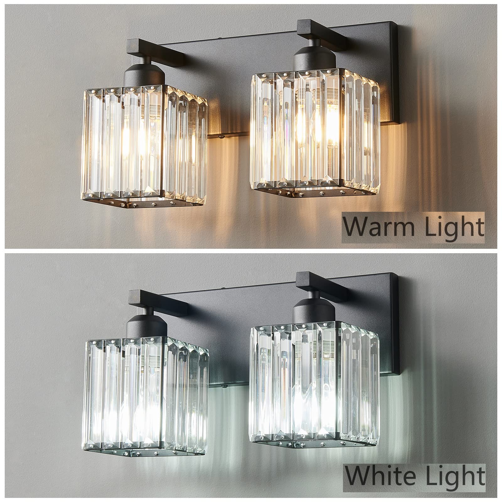 FDPBY Modern 2-Light Bathroom Vanity Wall Light, Black Metal, Model JW-002