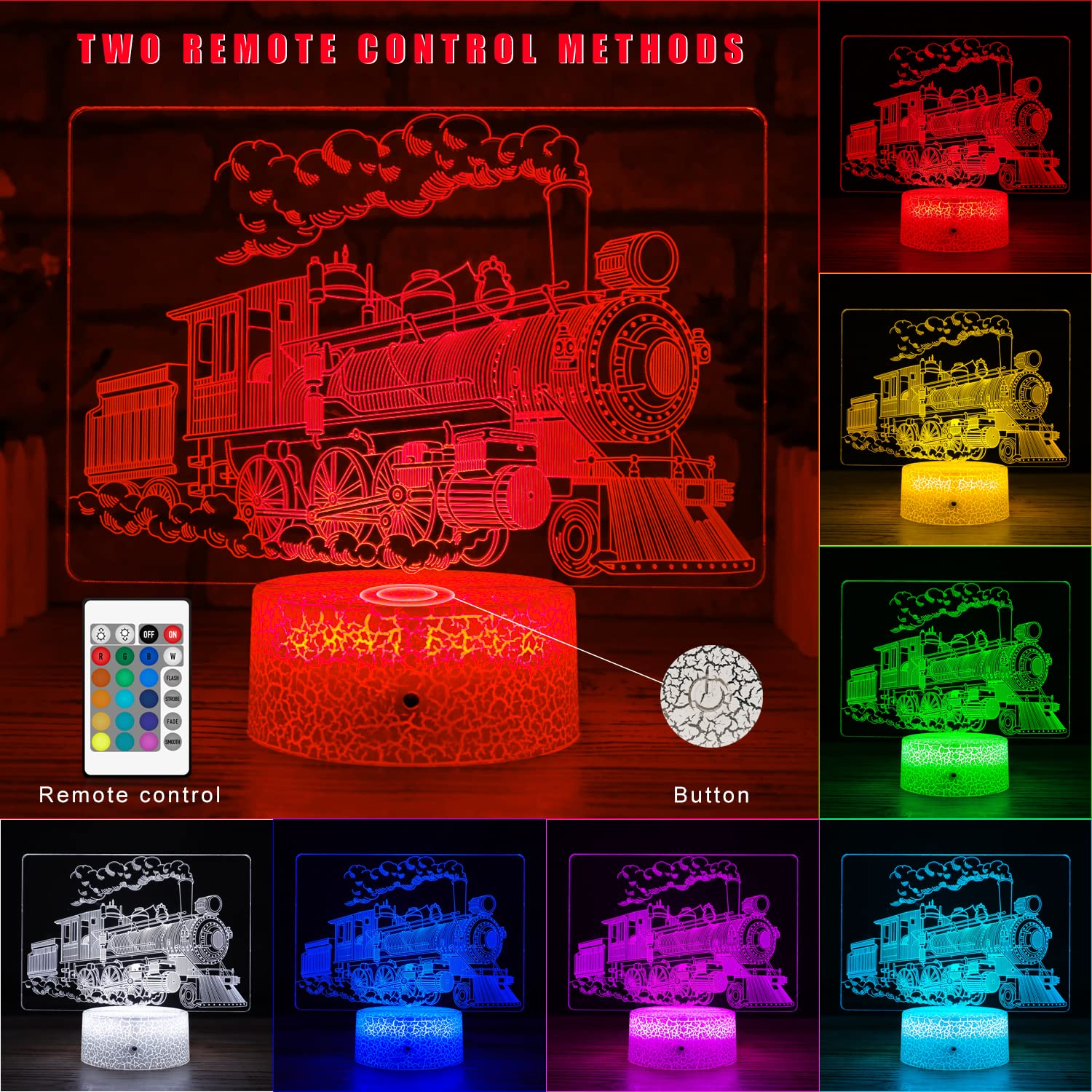 Nine Square Egou Kids Train Decor Night Light, Night Train Lamp With Touch And Remote 7 Colors Changing Timer Dimmable Cool Room