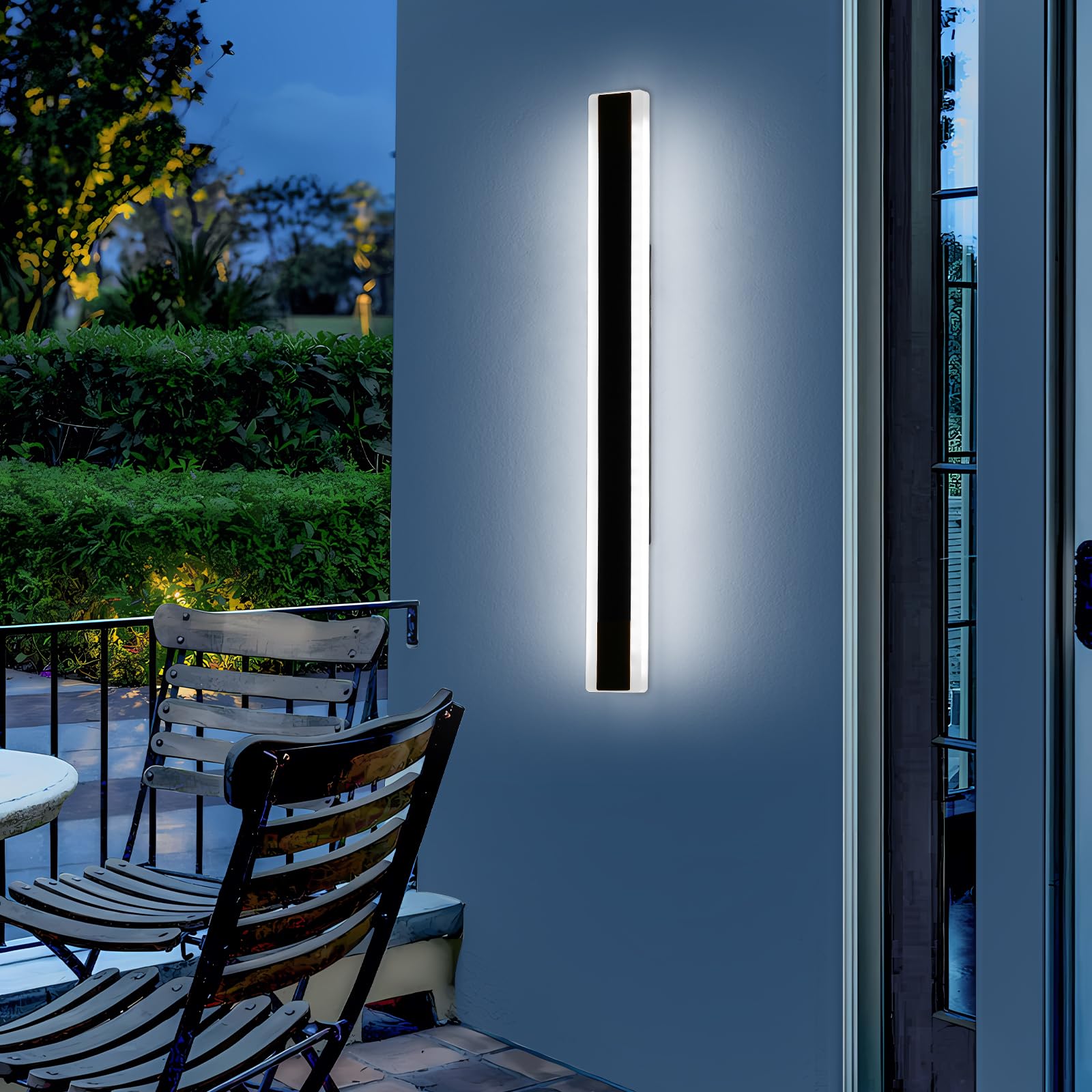 Mikeru 39.3Inch Long Led Wall Light  6000K Cool White Modern Outdoor Wall Light Ip65 Waterproof Black Acrylic Porch Exterior Lighting Fixtures  Exterior Wall Mount Lights For Garage Front Door