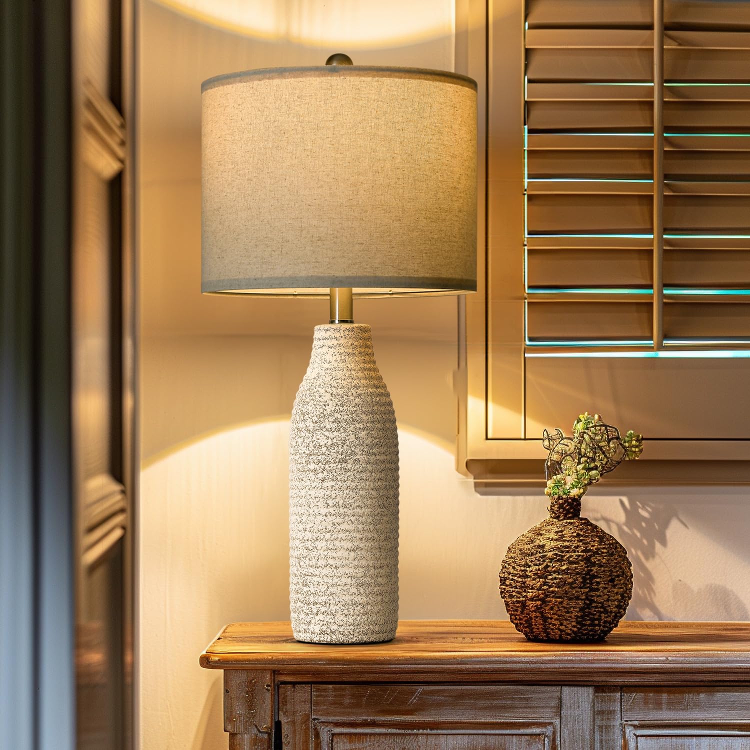 Usumkky 25'' Ceramic Table Lamps For Living Room, Modern Design Bedside Lamps Set Of 2, Nightstand Lamps For Bedroom With Rotary