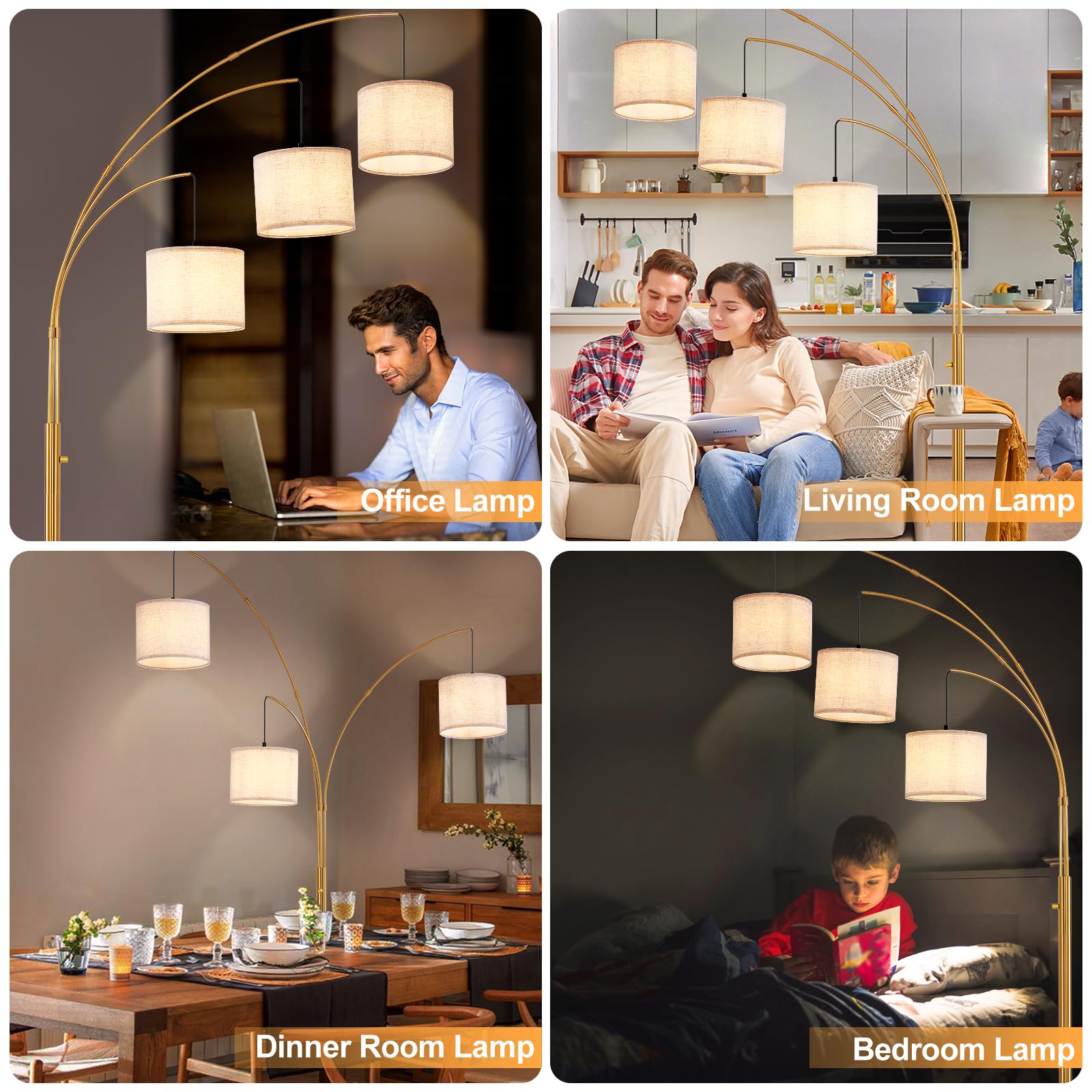 Dllt Modern Floor Lamp For Room: 3-Light Gold Tree Dimmable Floor Lamps With Beige Shades For Living Room - Arc Standing Lamp Fo