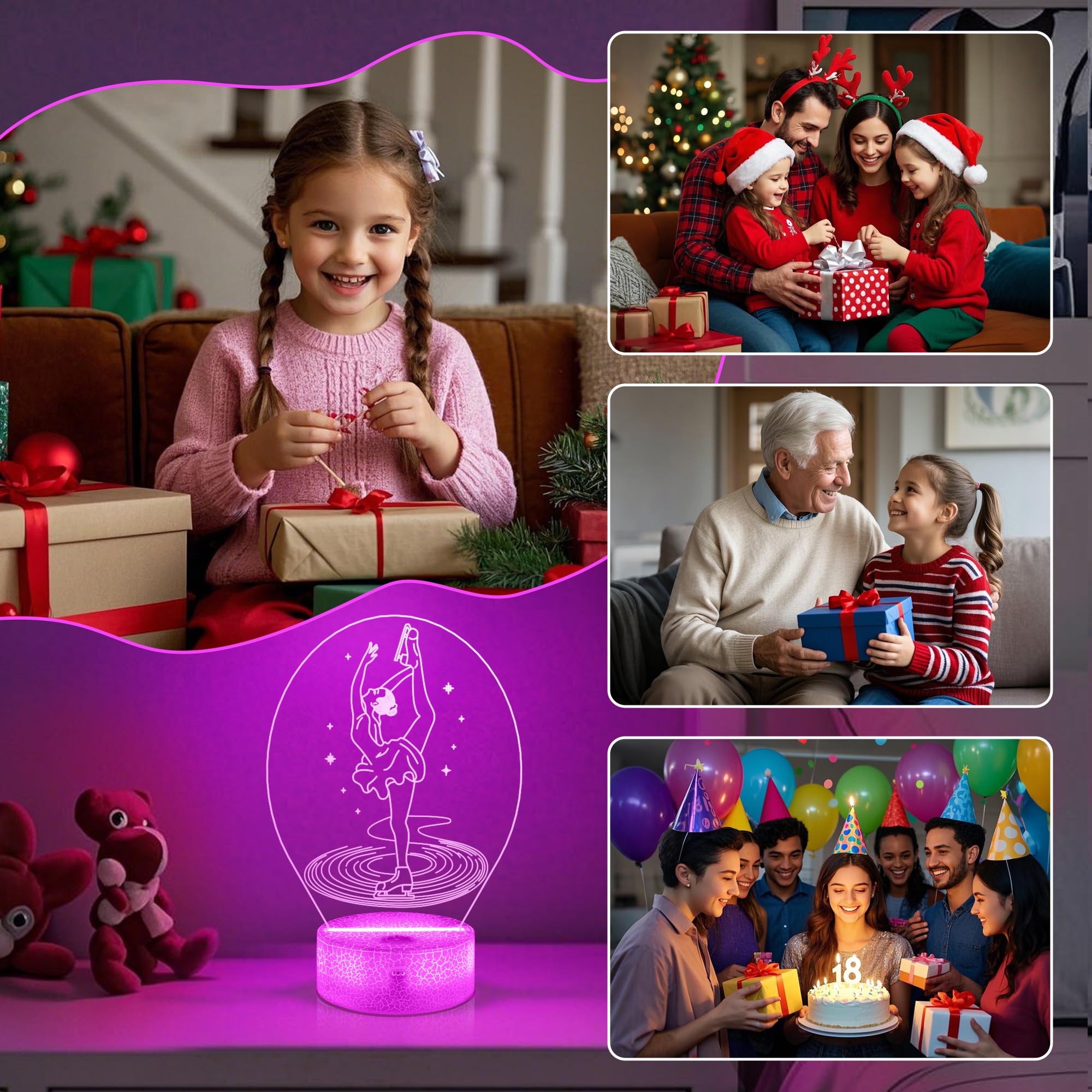 OkiyiD Figure Skating Gifts for Girls, Ice Skating Night Light 3D Illusion Lamp with 16 Colors Remote Control, Skater Gift for G