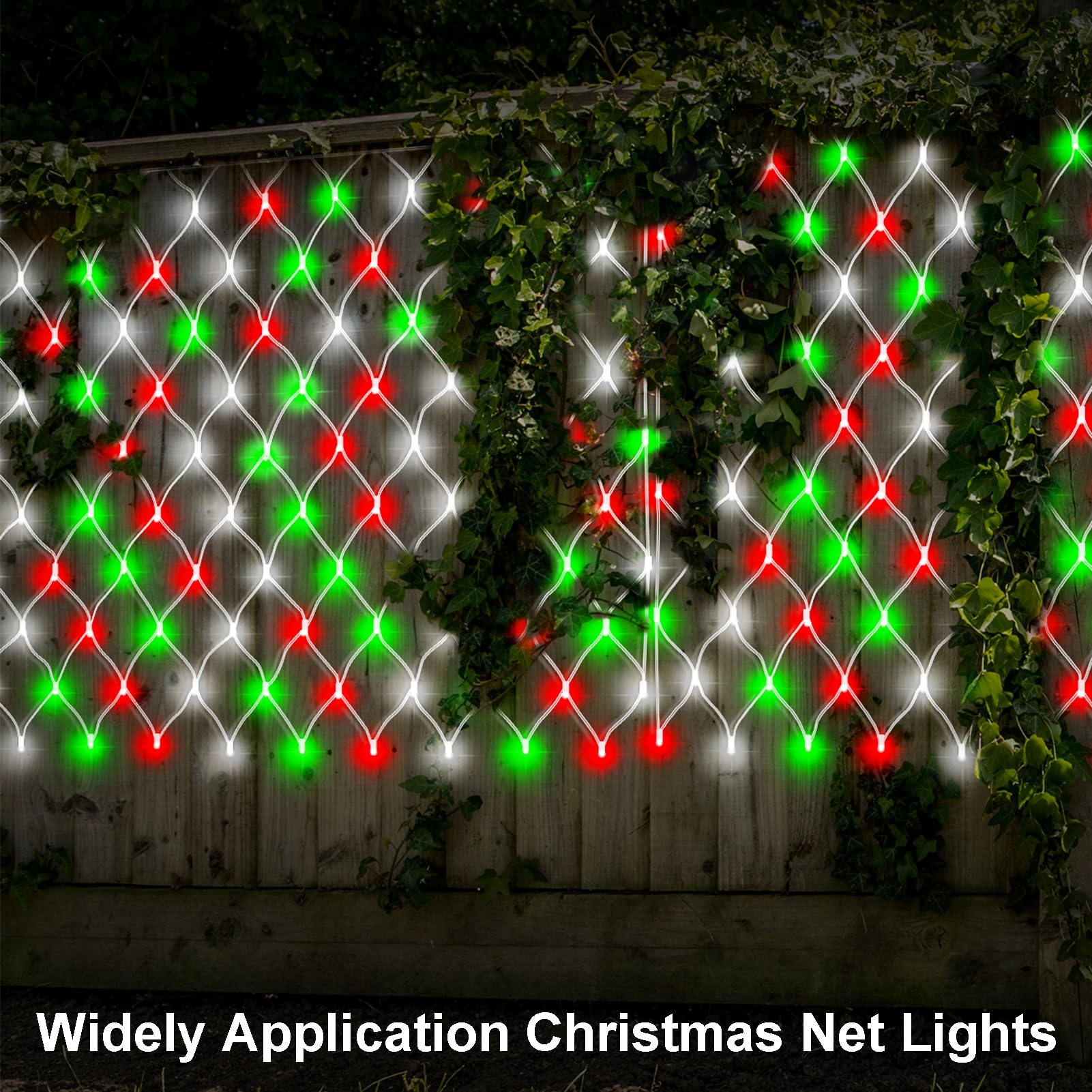 echosari Battery Operated Net Lights, 100 LED, 4.9ft x 4.9ft, Red White & Green, 8 Modes, Remote Timer, Dimmable,