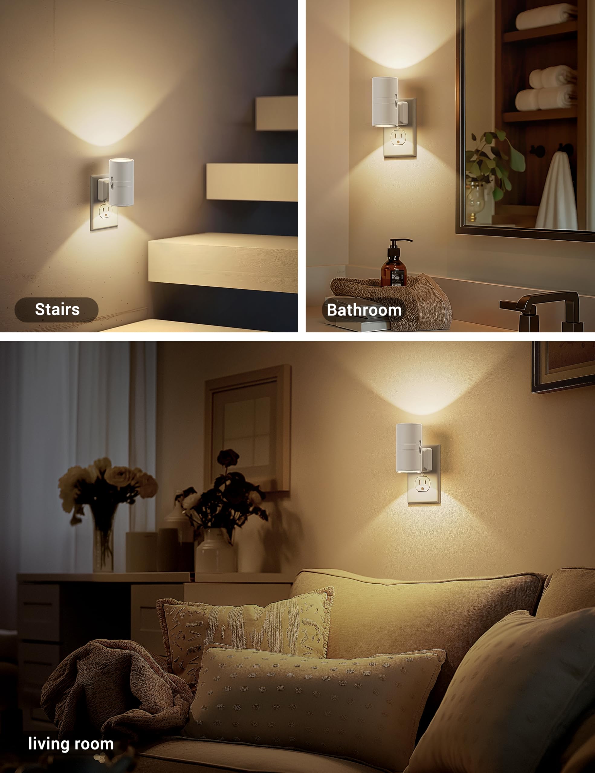 Jandcase Night Lights Plug Into Wall, Dimmable Night Light Plug In, Modern Night Light Dusk To Dawn Light Sensor, Warm White 300