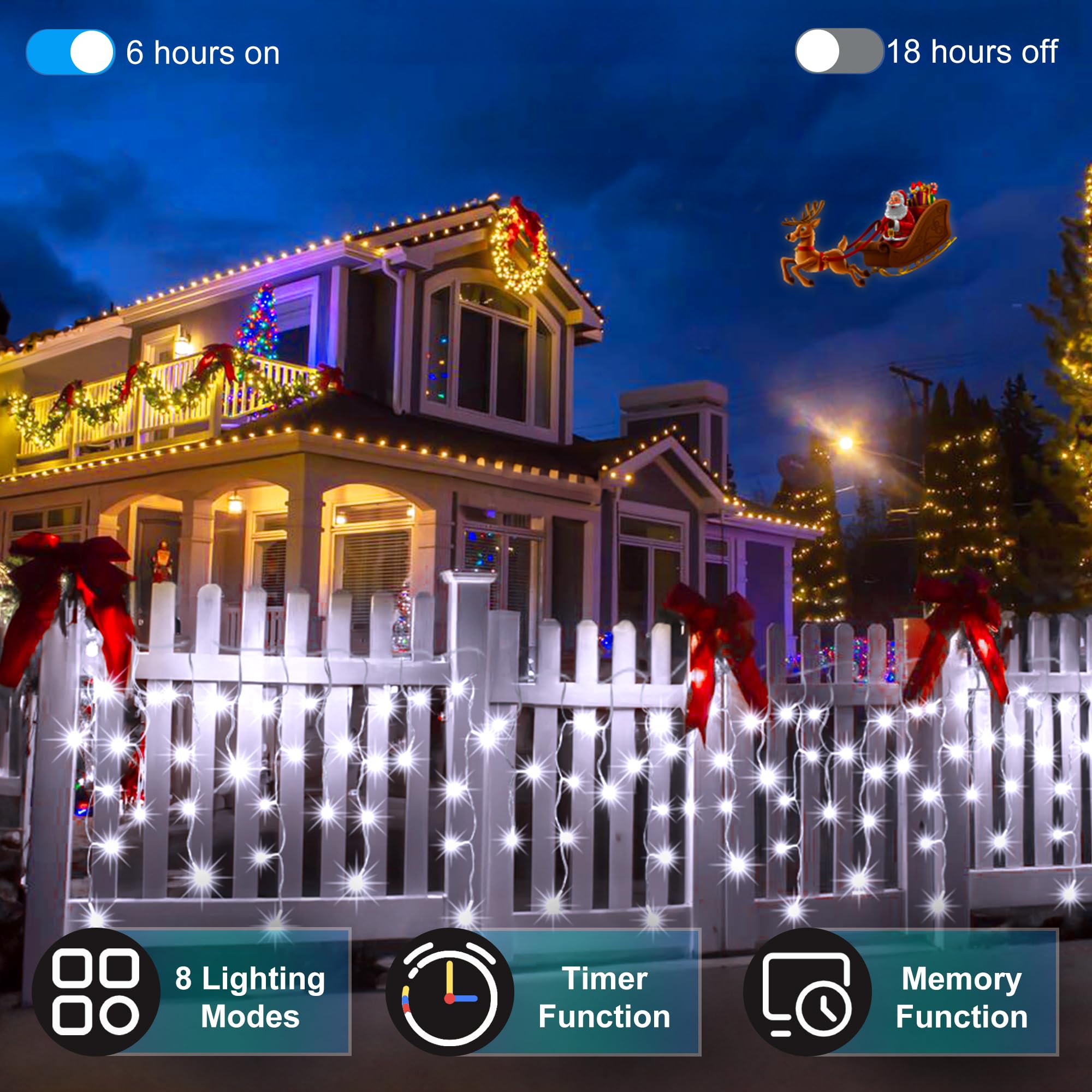 QUHUATU LED Christmas Outdoor Lights, 164ft Curtain Lights, 360 Drops, 8 Modes, Waterproof, Cool White, Model WX-1620L