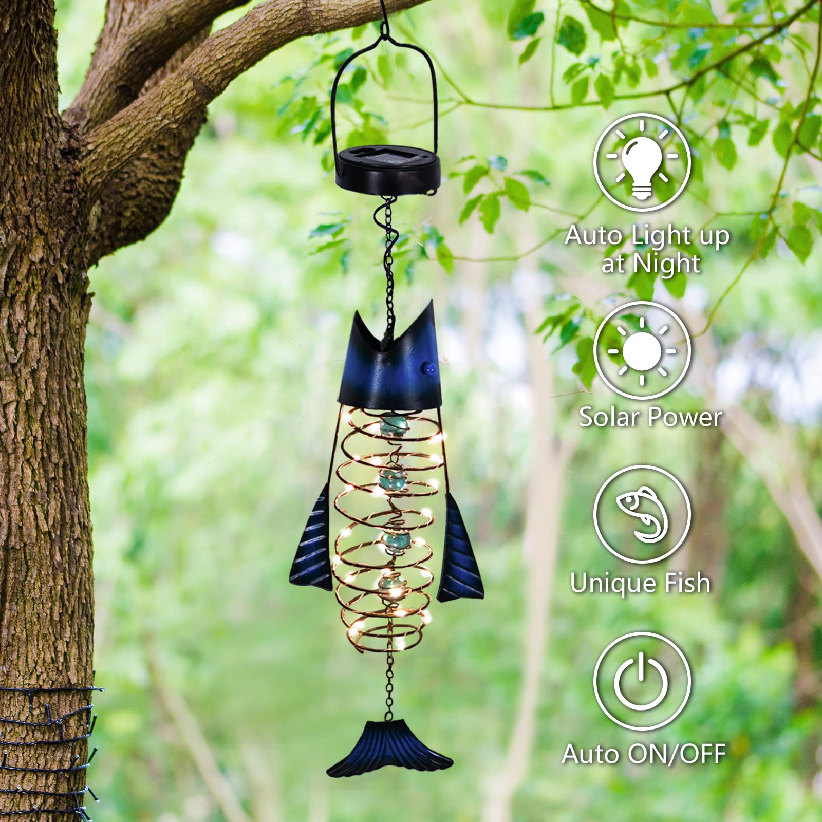 Hongland Outdoor Solar Fish Lantern - Metal Waterproof Garden Decor For Patio & Yard Art