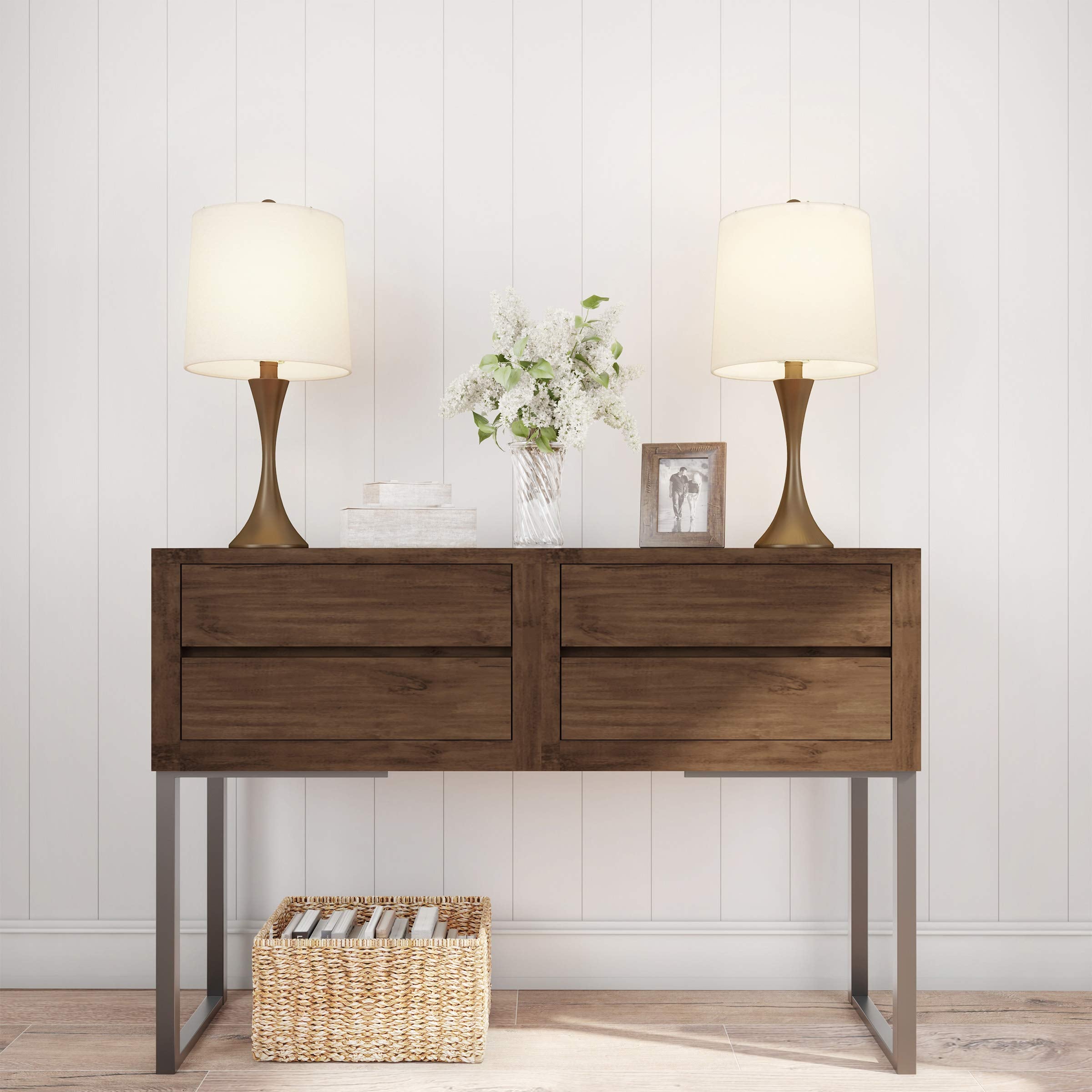 Table Lamps - Set Of 2 Mid-Century Modern Lights With Metal Flared Trumpet Base - Includes Energy Efficient Led Light Bulbs By L