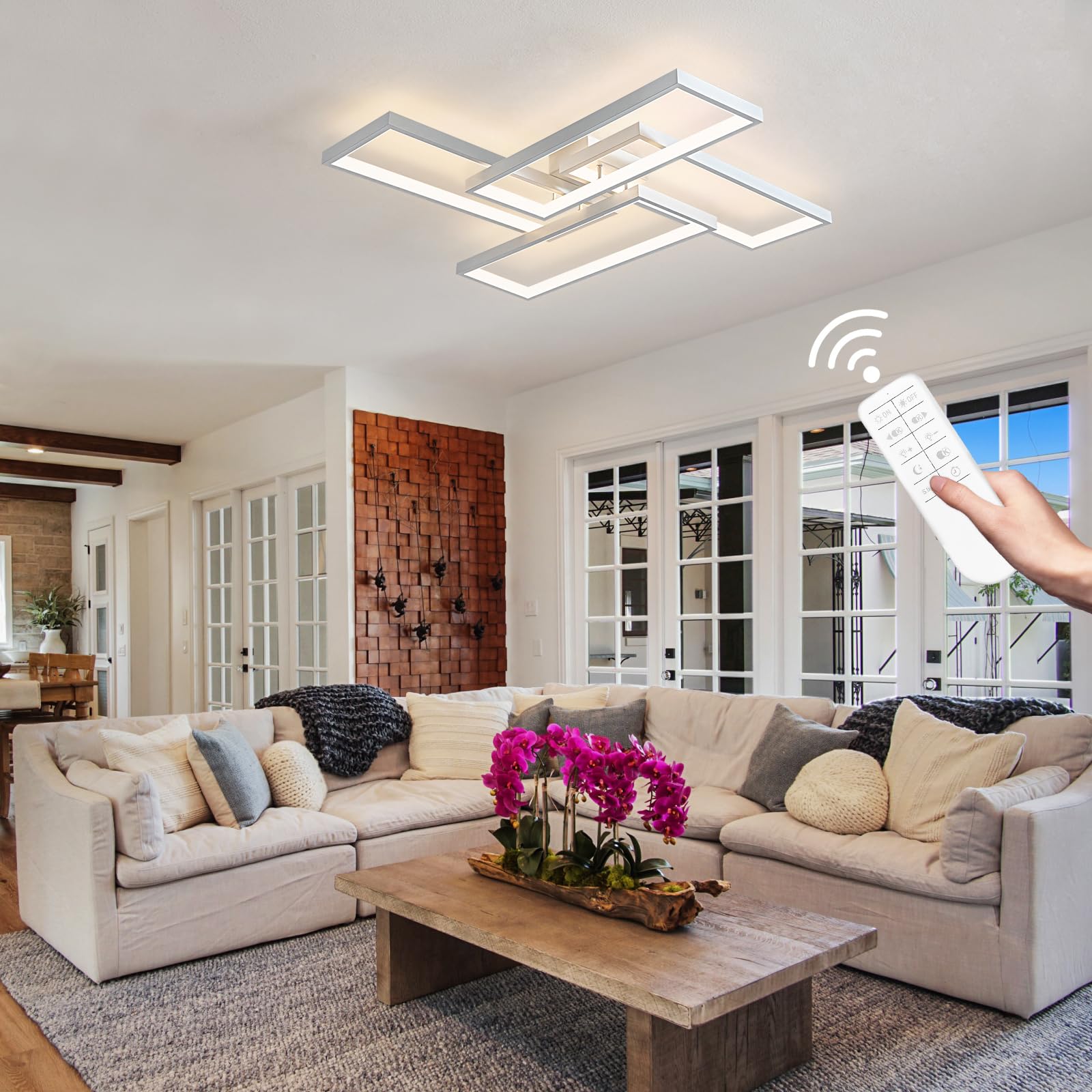 Shine Luest Modern Led Ceiling Light Fixture White Flush Mount Ceiling Light Dimmable 26'' Bedroom Lights For Ceiling With Remot