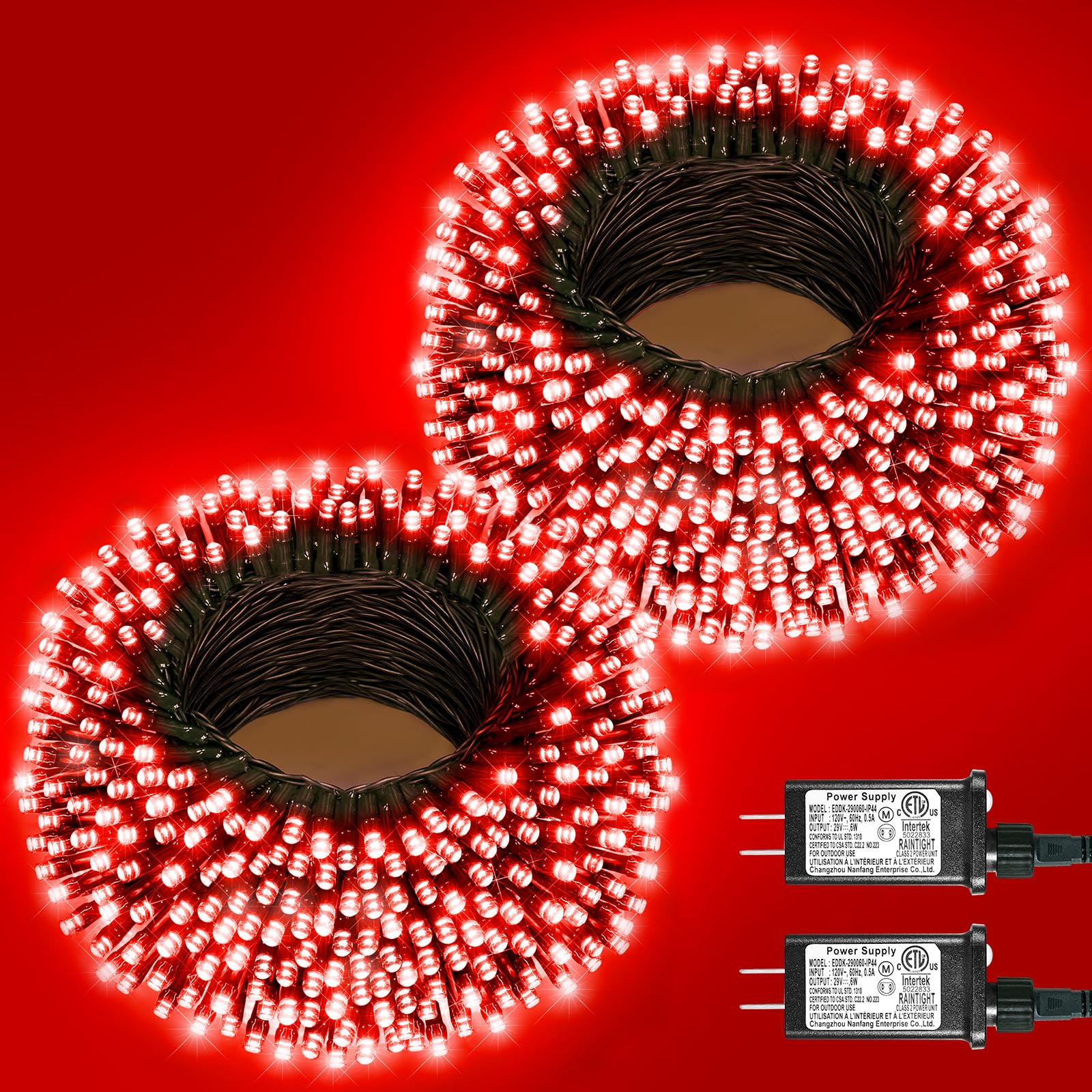 200FT 600 LED Christmas String Lights, 2 Pack Christmas Tree Lights with Green Wire Waterproof, 8 Modes Plug in Twinkle Lights O