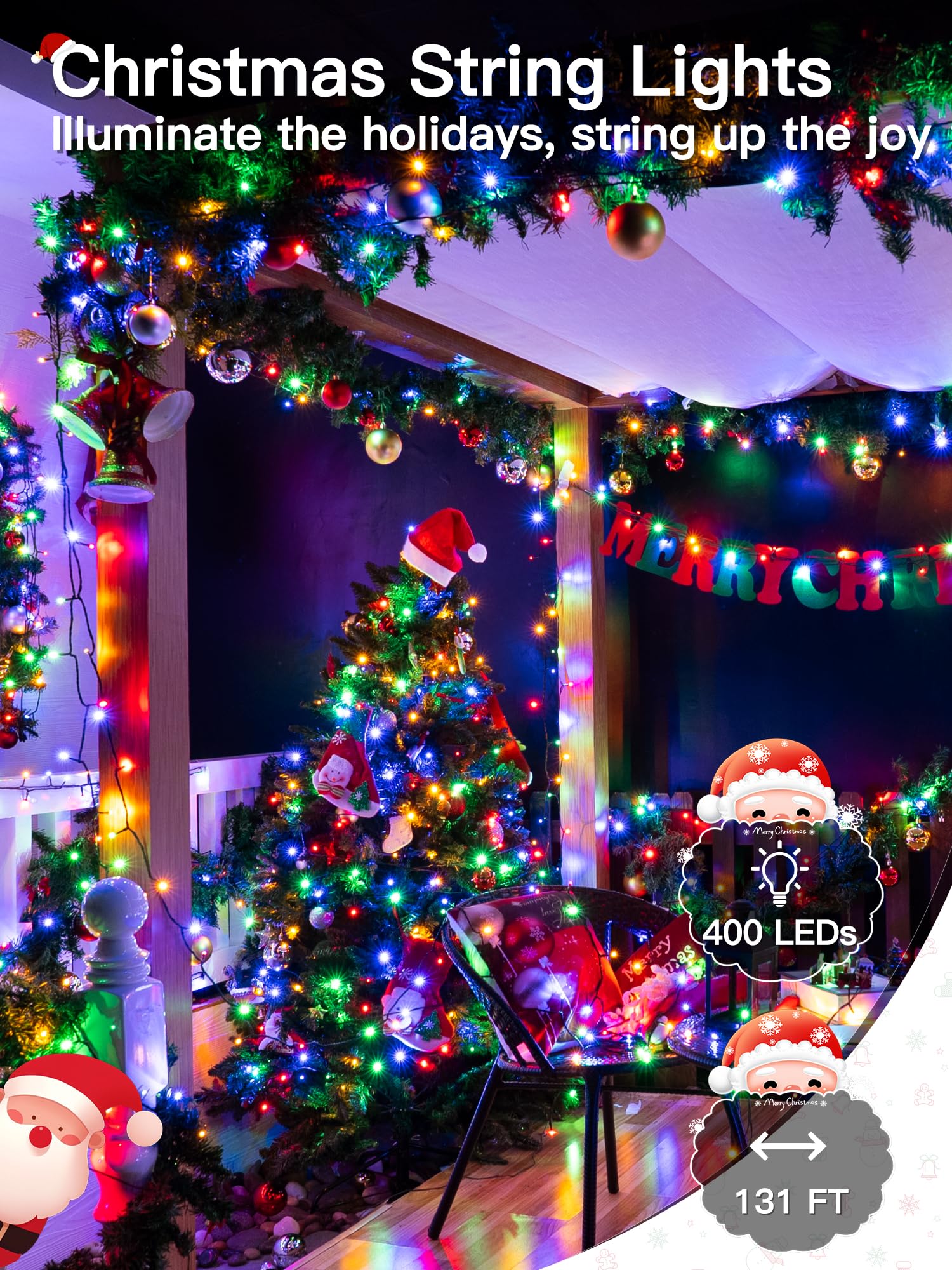 Guhope Christmas Tree Lights, 400 LED Multicolor String Lights with Remote, 8 Modes, Outdoor Waterproof, Model NYA0400G