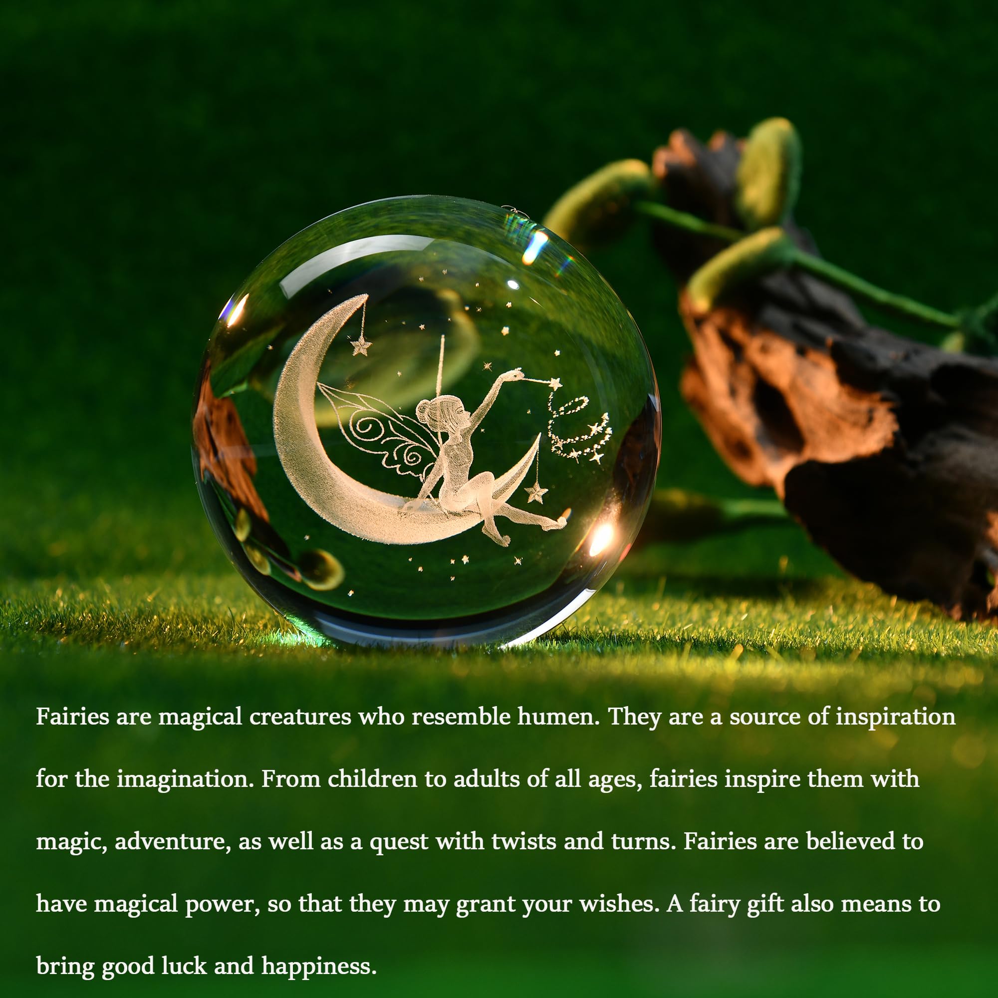 IFOLAINA Moon Fairy Crystal Ball Night Light - 3D Laser Engraved Decorative Globe, Model 1163Z, Multicolor Fairy Gift for Her