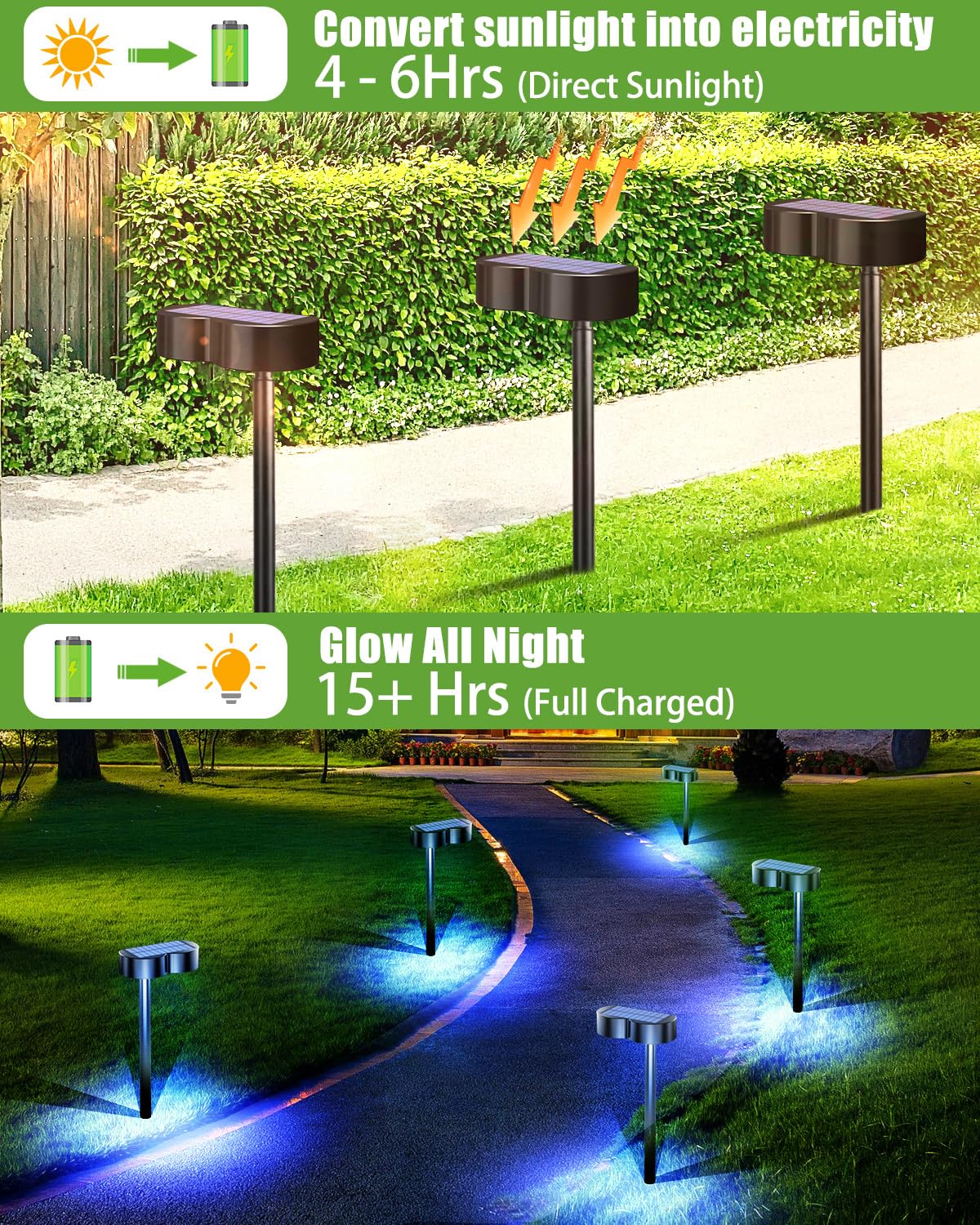 Amiluo Solar Lights Outdoor - 8 Pack RGBWW, Waterproof IP65, 10 Colors & 5 Modes, Model WL15, Ideal for Garden & Walkway