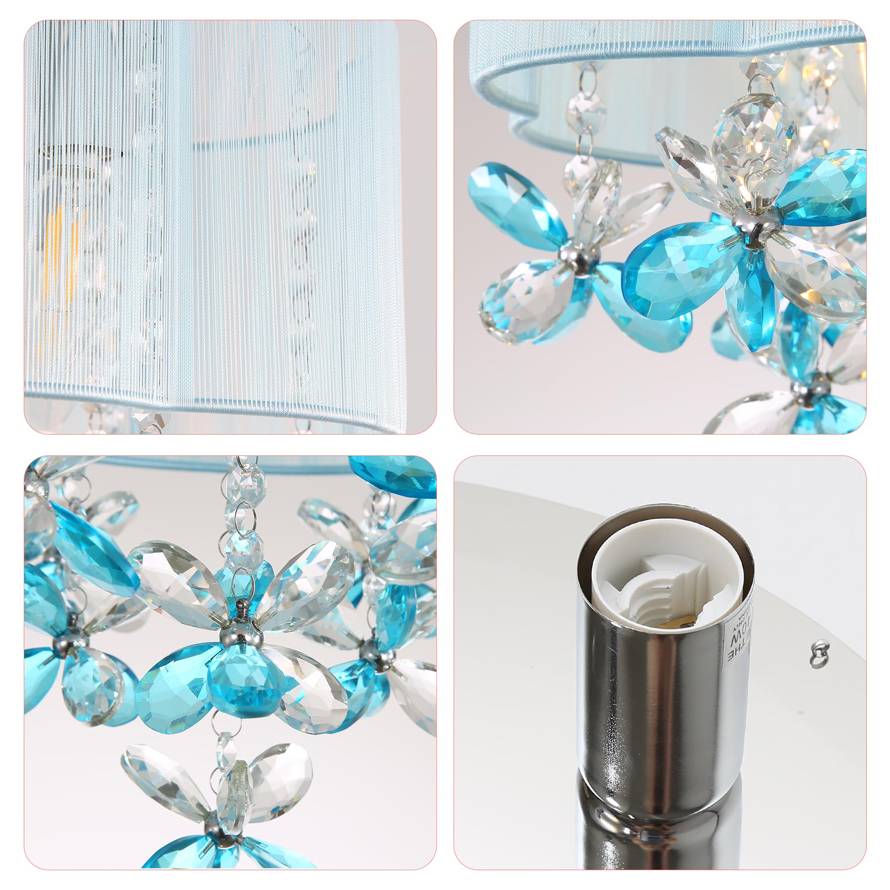 3 Light Bedroom Chandelier Ceiling Light Costal 13'' Small Crystal Chandelier Flush Mount Beach Vibe Light With Handmade Flower