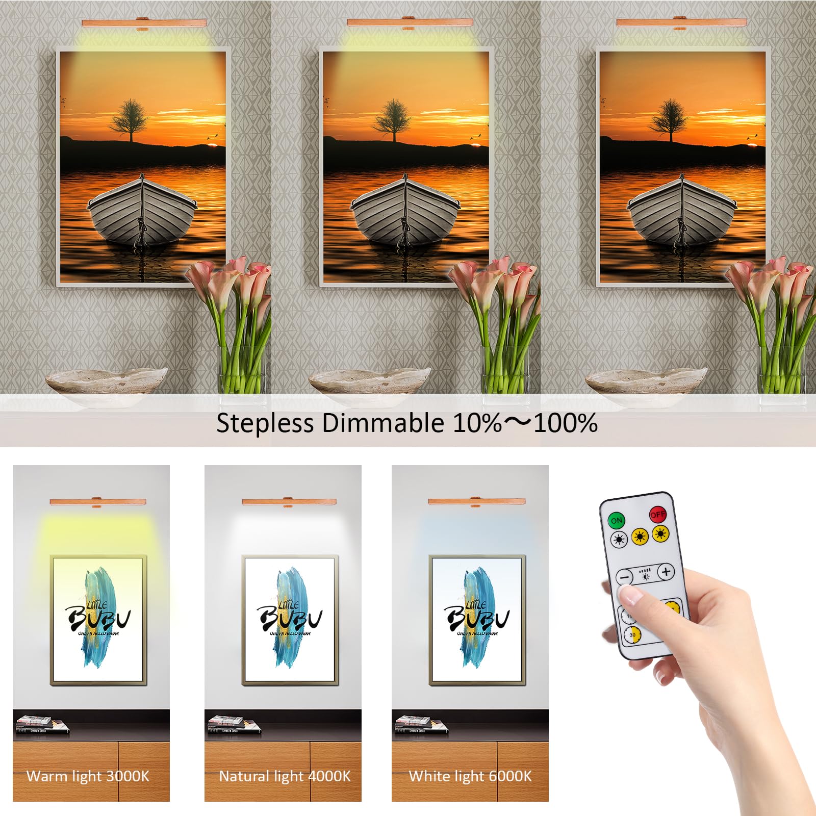 Mioblue Led Picture Light Battery Operated With Remote, 16In Rechargeable Picture Light For Paintings,Metal Display Art Light Wi