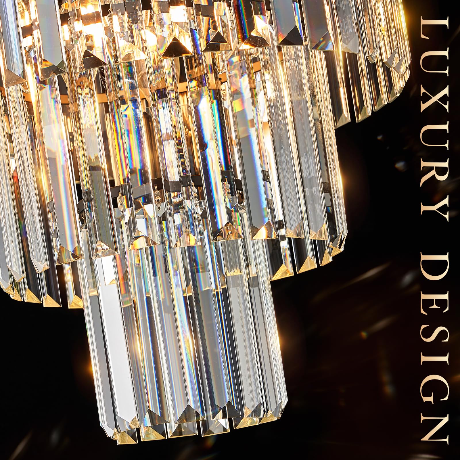 CATINER Modern Crystal Chandelier, 16" Small Black Pendant Light, 3-Tier K9 Crystal, 6-Light Fixture for Dining Room, Entryway, Kitchen