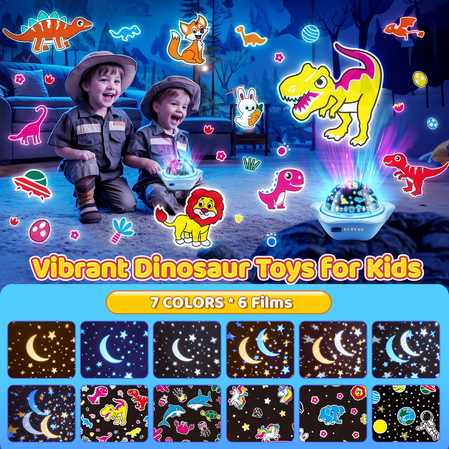 COOLNIGHT Dinosaur Toys for Kids 5-7, 6 Films Star Projector for Kids Toys, Dino Projection Kids Toys Boys 3-5, Toddler Dinosaur