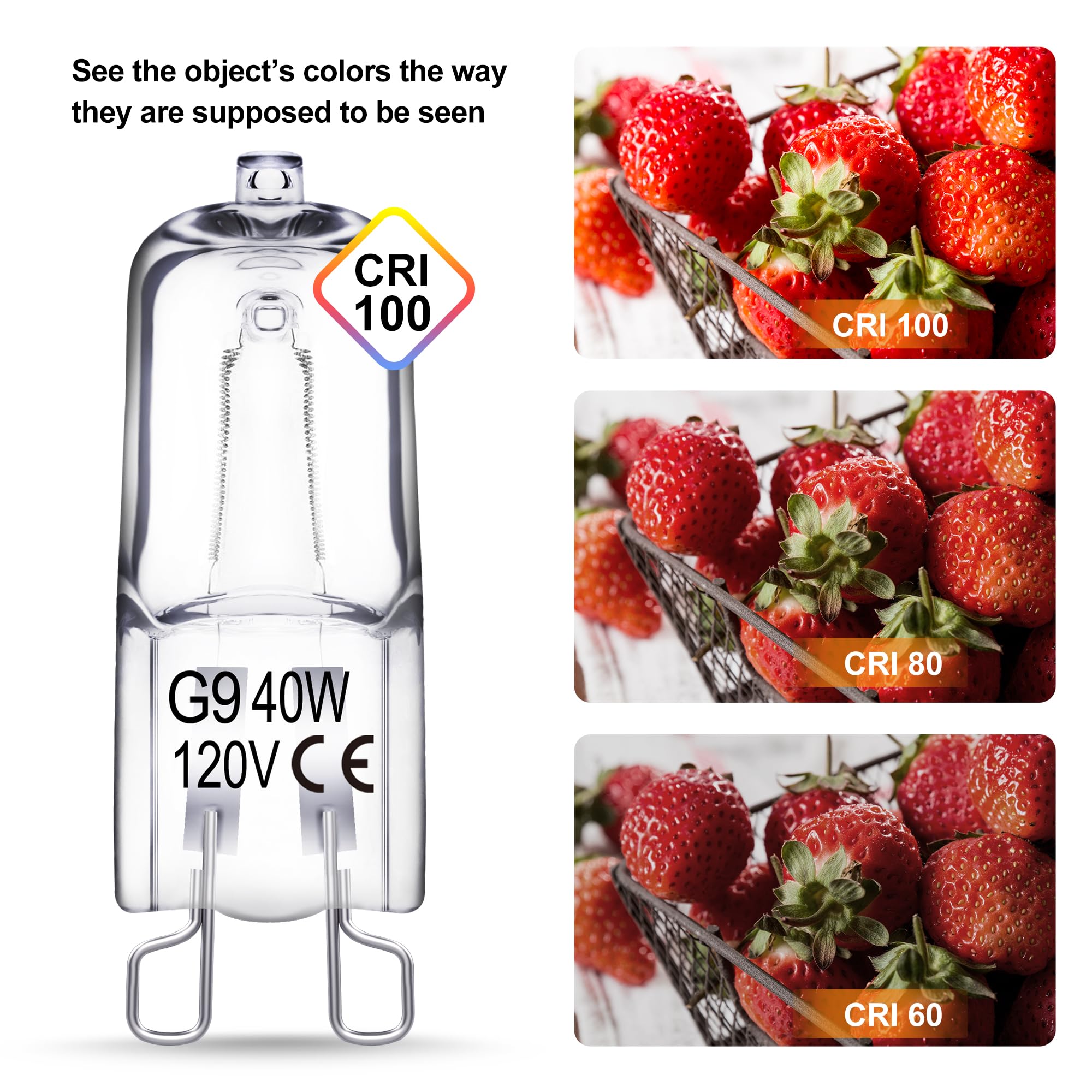 Evastary G9 Halogen Light Bulbs 2 Pin 120V 40W, Dimmable Long Lasting T4 Jcd Type, G9 Bulb For Chandeliers, Range Hood Light, Ba