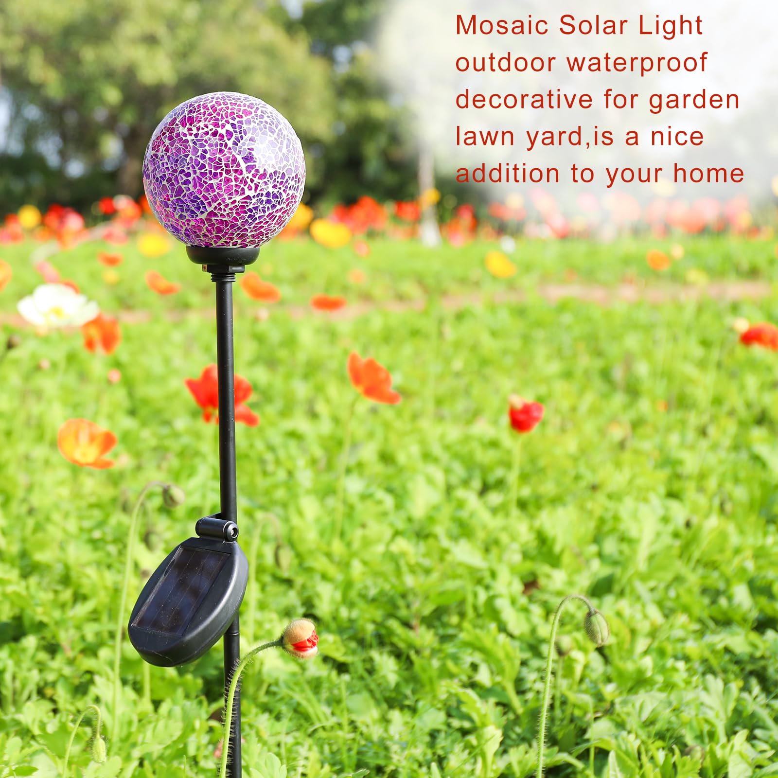 VCUTEKA Solar Garden Lights - Waterproof LED Mosaic Pathway Light, Purple & Red, Model B09Y536BVF, for Lawn & Patio Decoration
