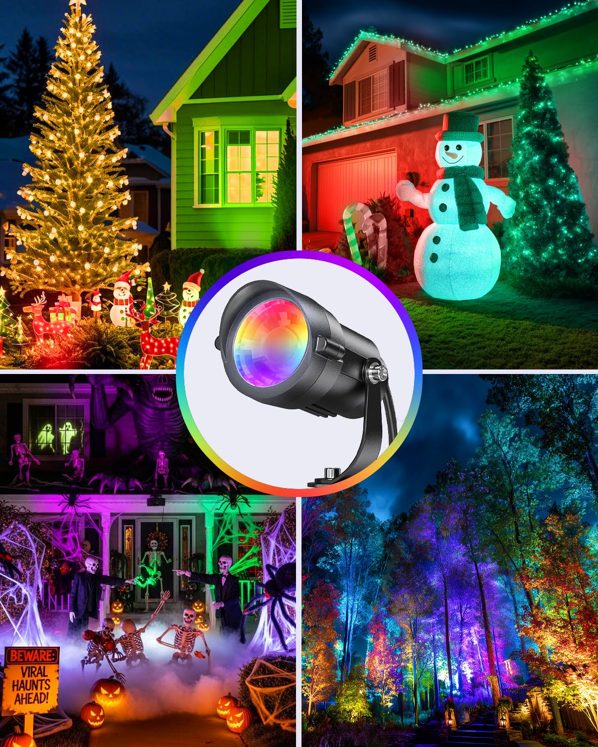 HIBOITEC 12W Outdoor Christmas Spotlight - Waterproof, Dimmable LED Light, Remote Plug Timer, Multicolor, 1 Pack, Model DCD-1002