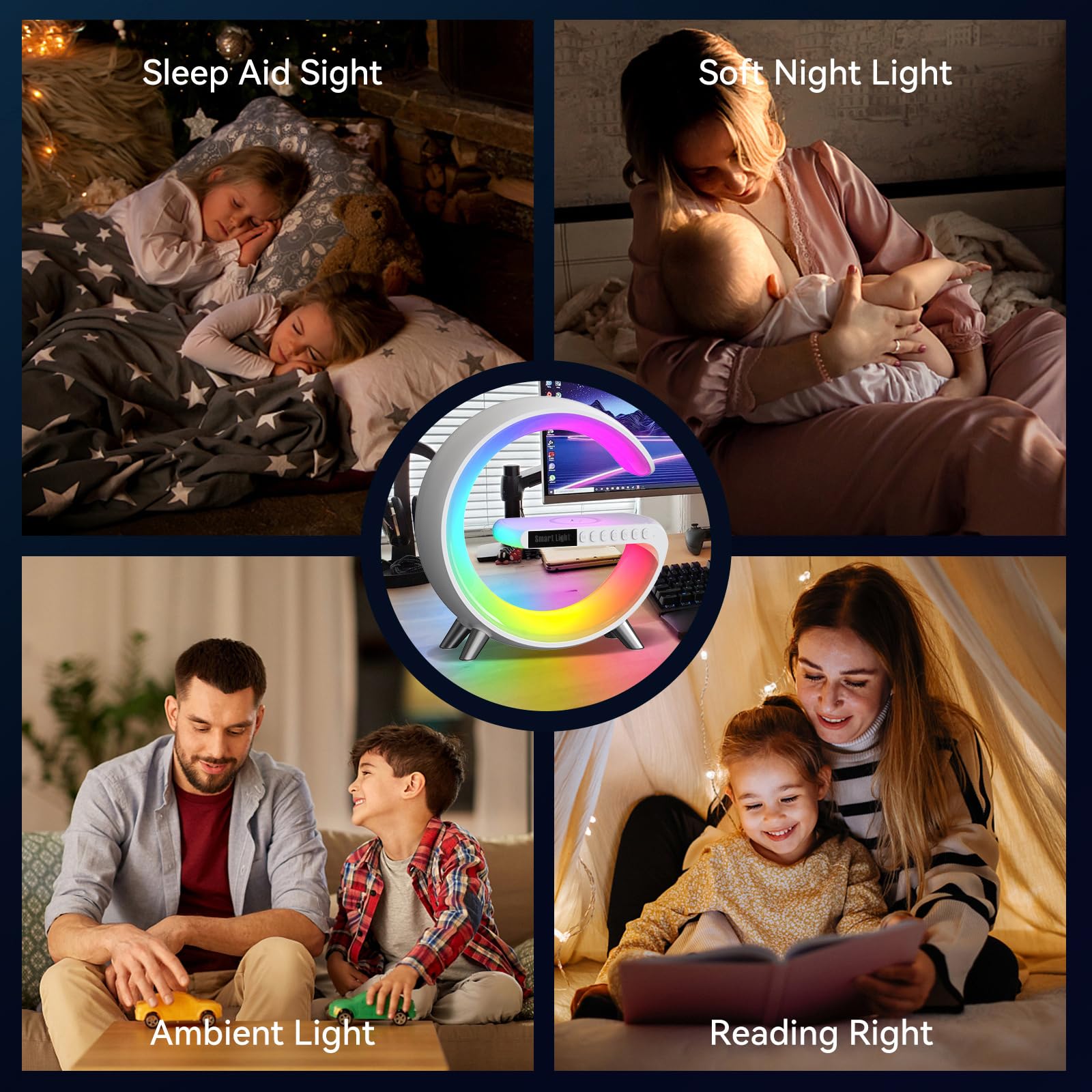 Wireless Charger Atmosphere Lamp, 2025 New Intelligent Led Table Lamp, Dimmable Night Light Bedside Lamp, App Control Usb Chargi