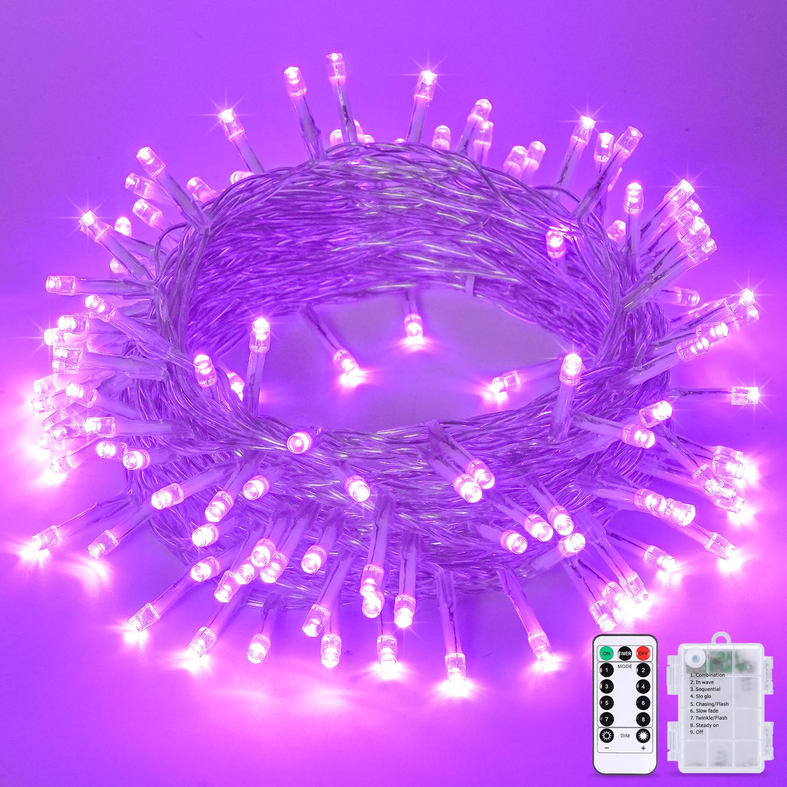 JMEXSUSS Purple Lights for Halloween Decorations  Purple Battery Operated Lights with Remote Indoor Outdoor  String Lights for Halloween Christmas Decor