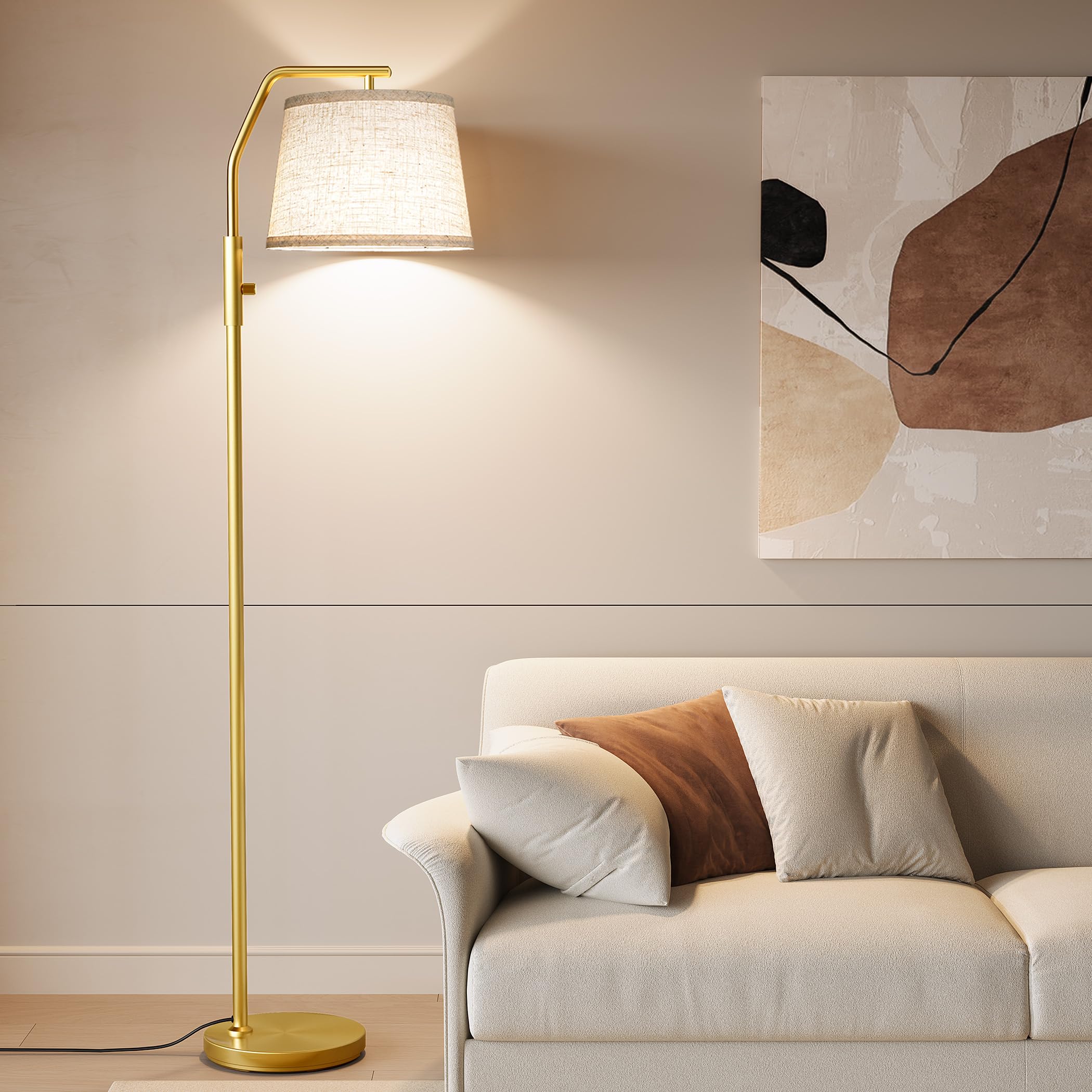 SUNMORY Floor Lamp - 9W Dimmable Metal Standing Lamp, Tall Gold, Model SR000148 for Living Room, Bedroom, Office, Nursery