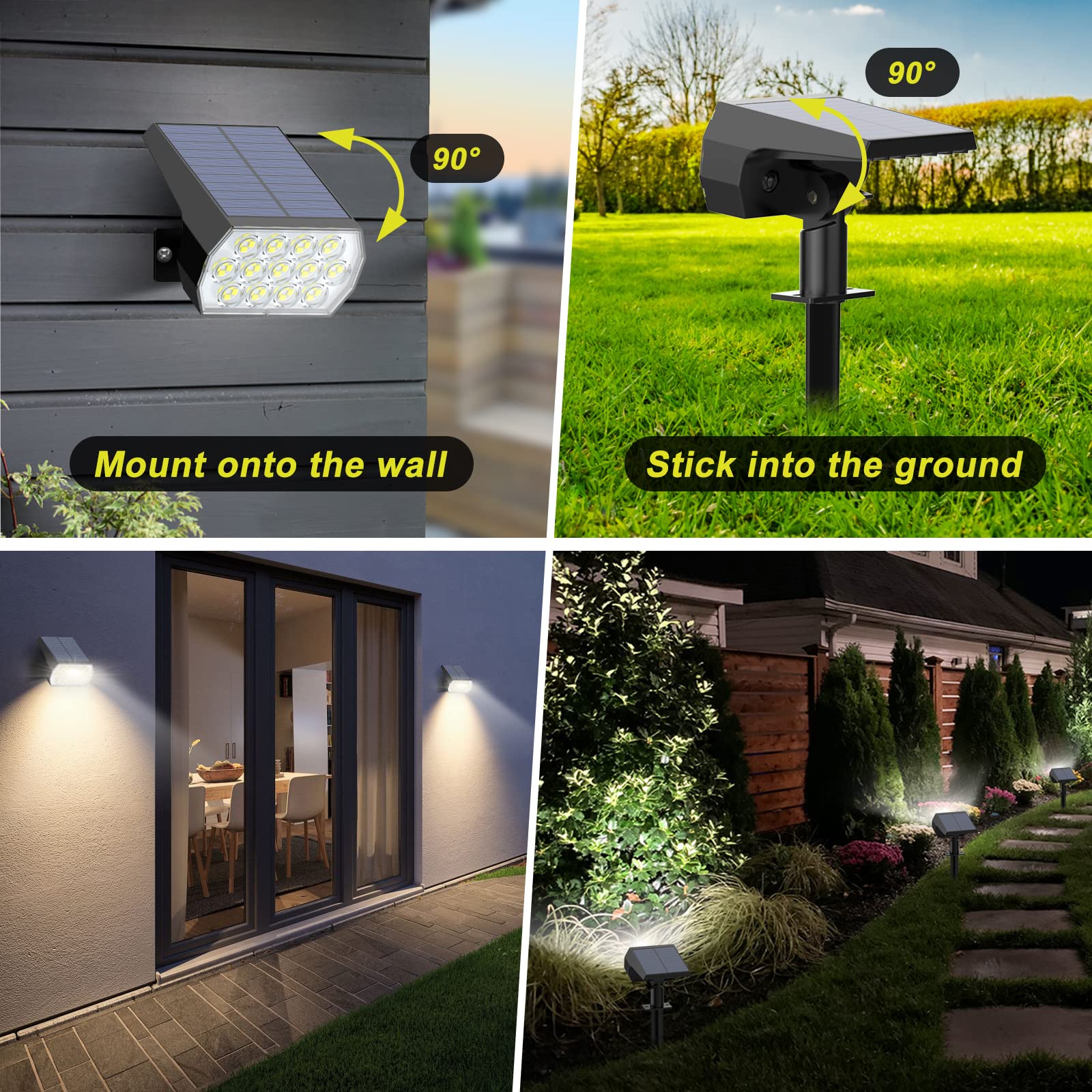 Solar Spot Lights Outdoor Waterproof Ip65, [2 Pack/52 Led] 2-In-1 Solar Landscaping Spotlights, 3 Lighting Modes Solar Powered G