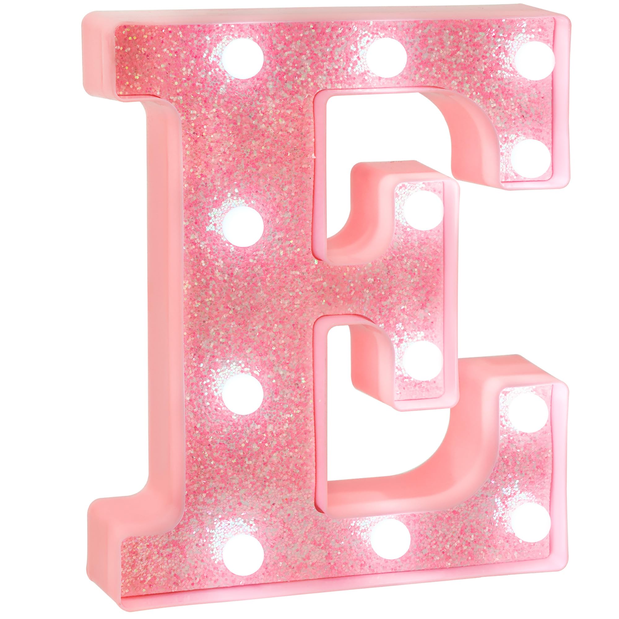 EUFONY Pink Glitter LED Marquee Light Up Letter E with Cool White Lights, Battery-Powered Alphabet Letter Sign for Girls Gift, B
